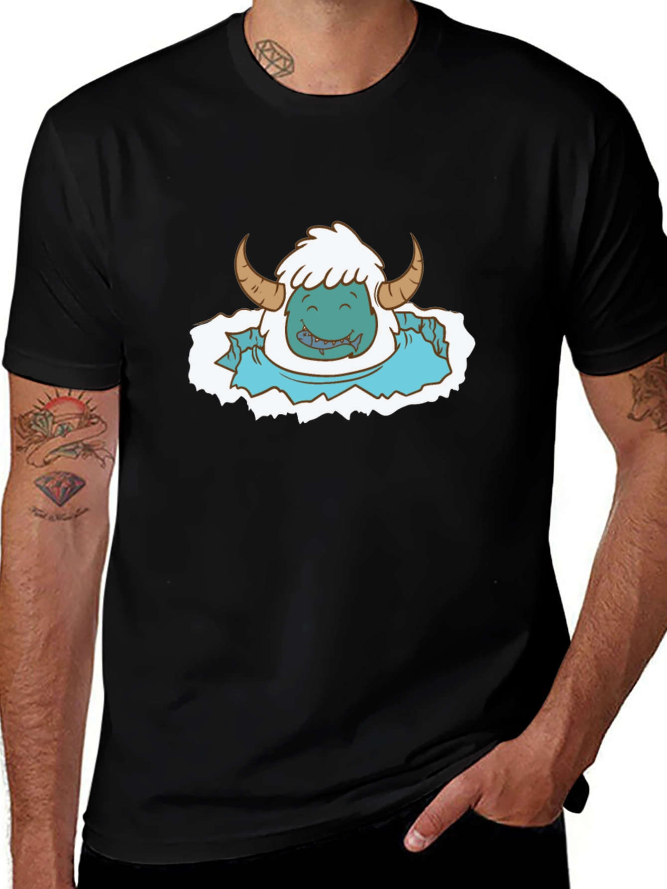Monster Graphic Print Tee - Black Cotton Blend