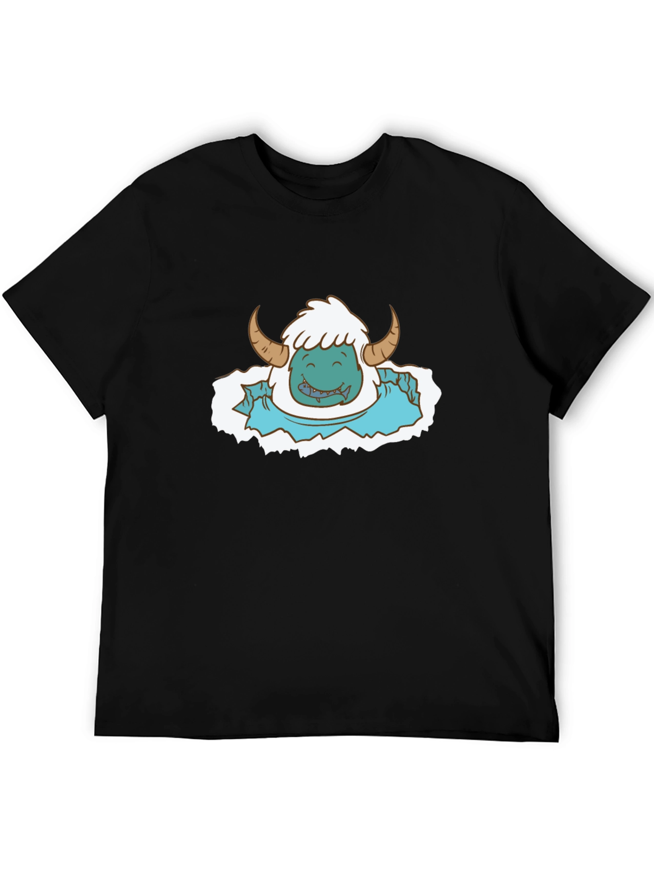 Monster Graphic Print Tee - Black Cotton Blend