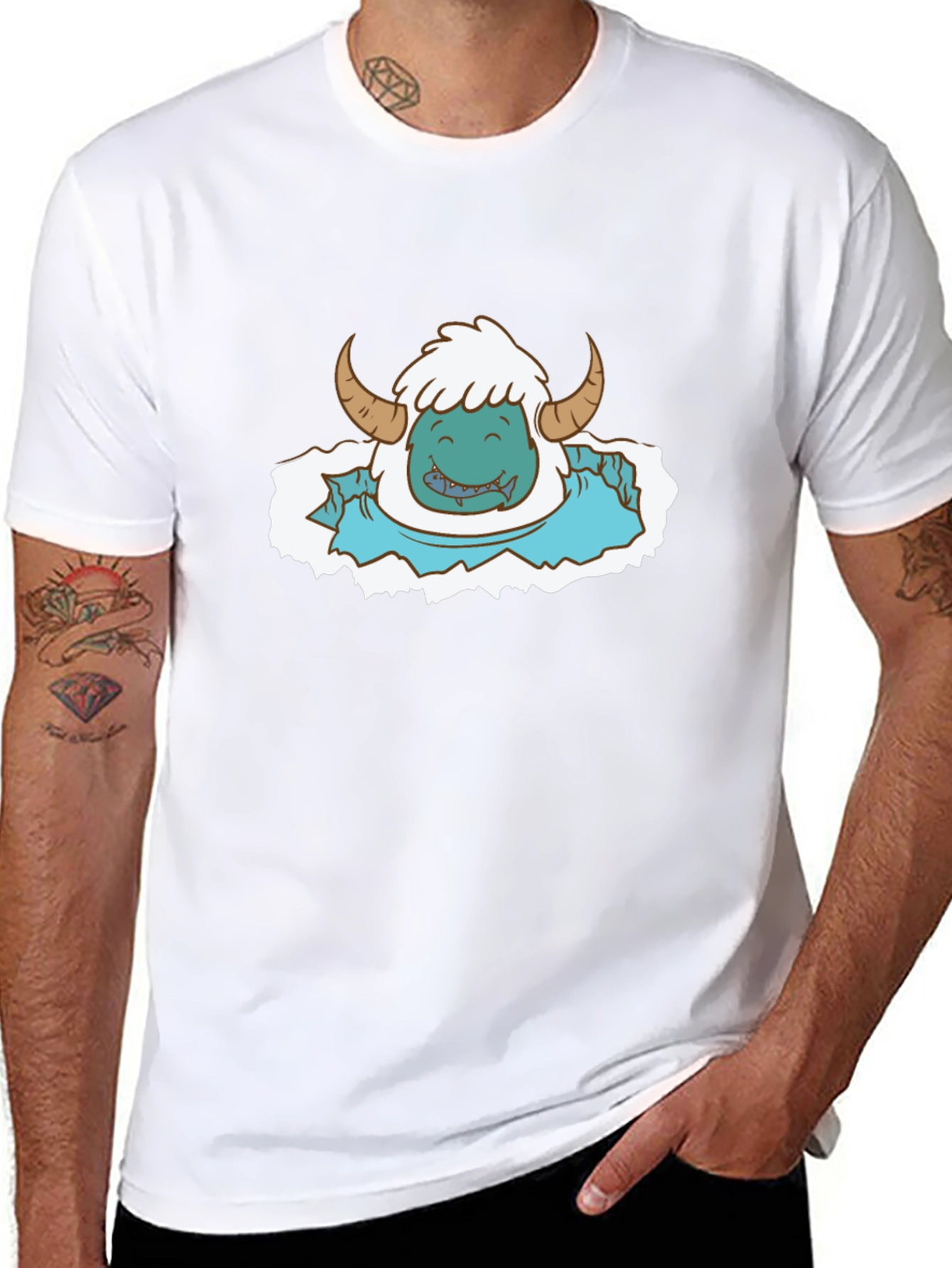 Monster Graphic Print Tee - Black Cotton Blend
