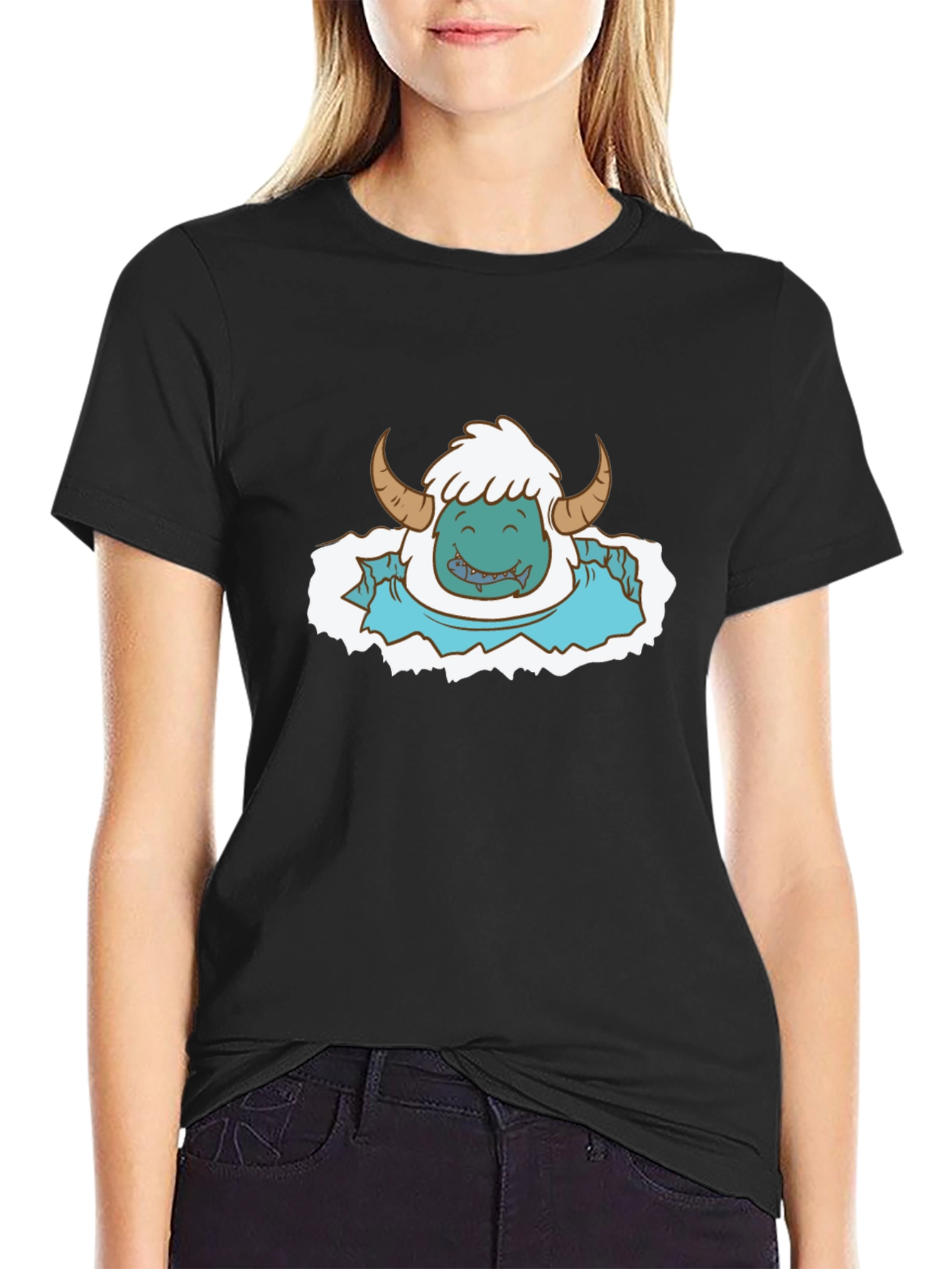 Monster Graphic Print Tee - Black Cotton Blend