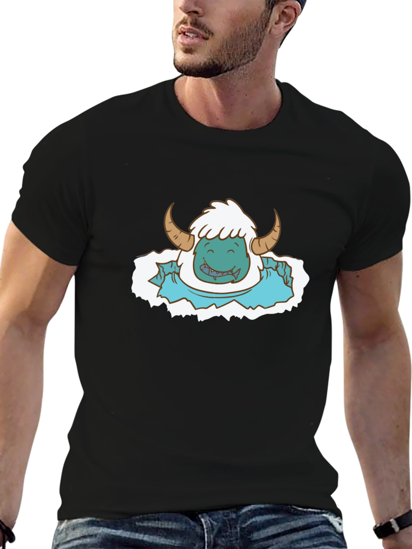 Monster Graphic Print Tee - Black Cotton Blend