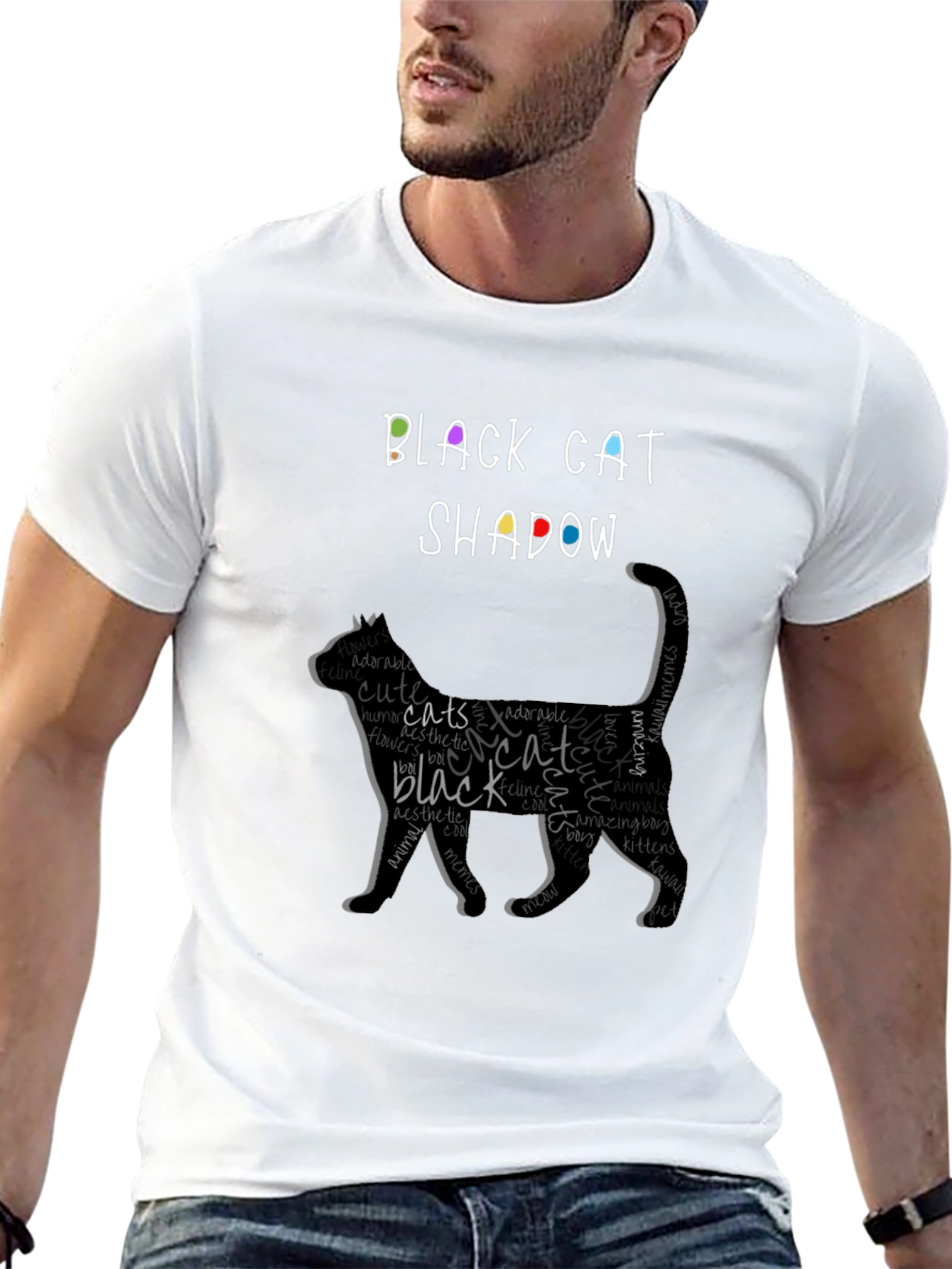 Black Cat Shadow Word Art Graphic T-Shirt