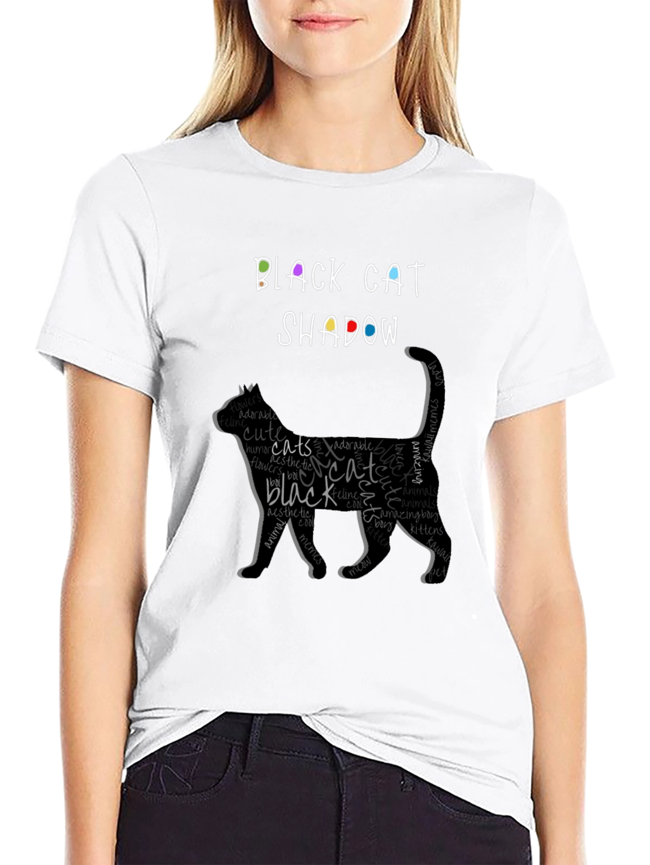 Black Cat Shadow Word Art Graphic T-Shirt