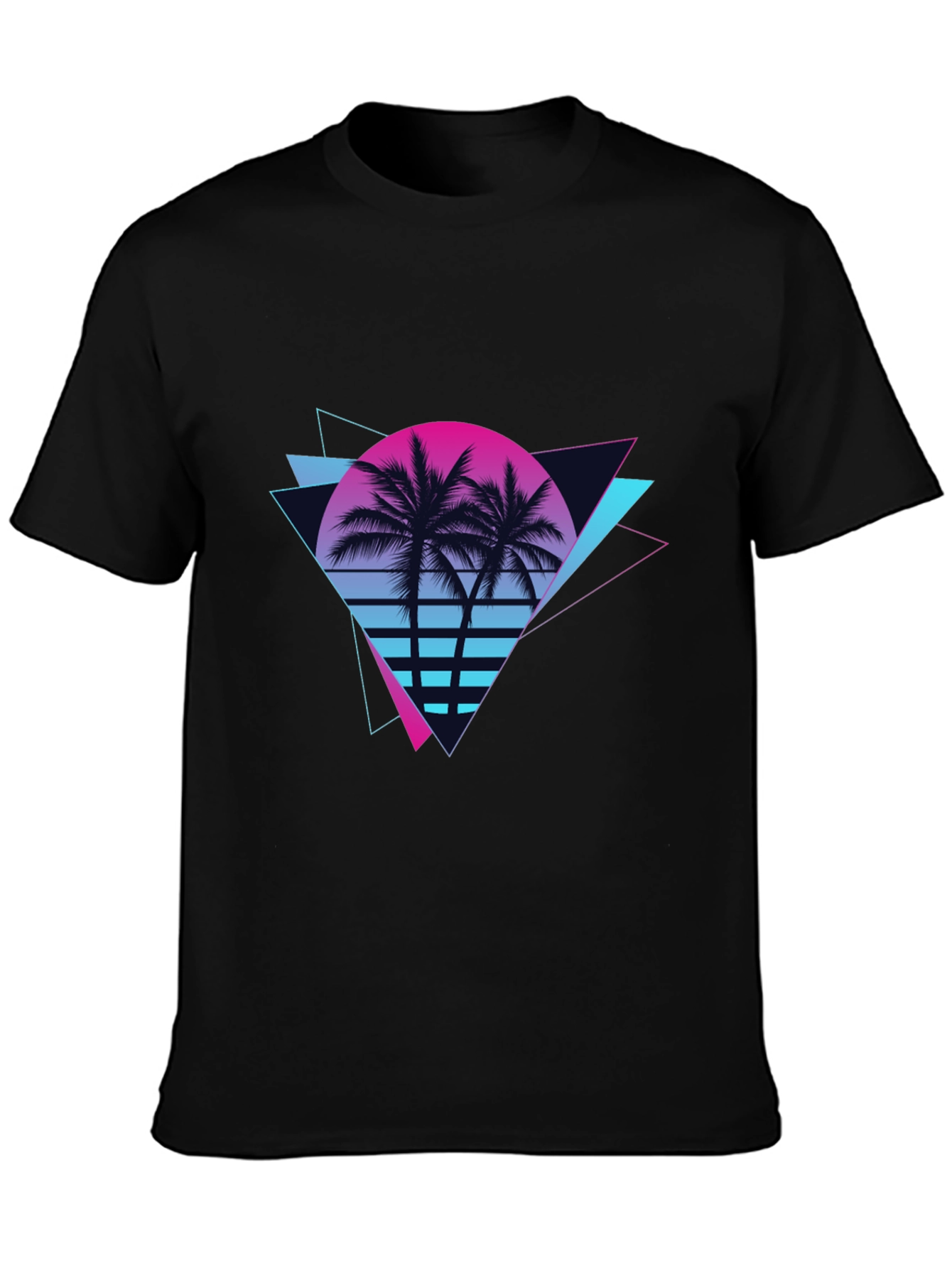 Retro Sunset Palm Tree Black T-Shirt