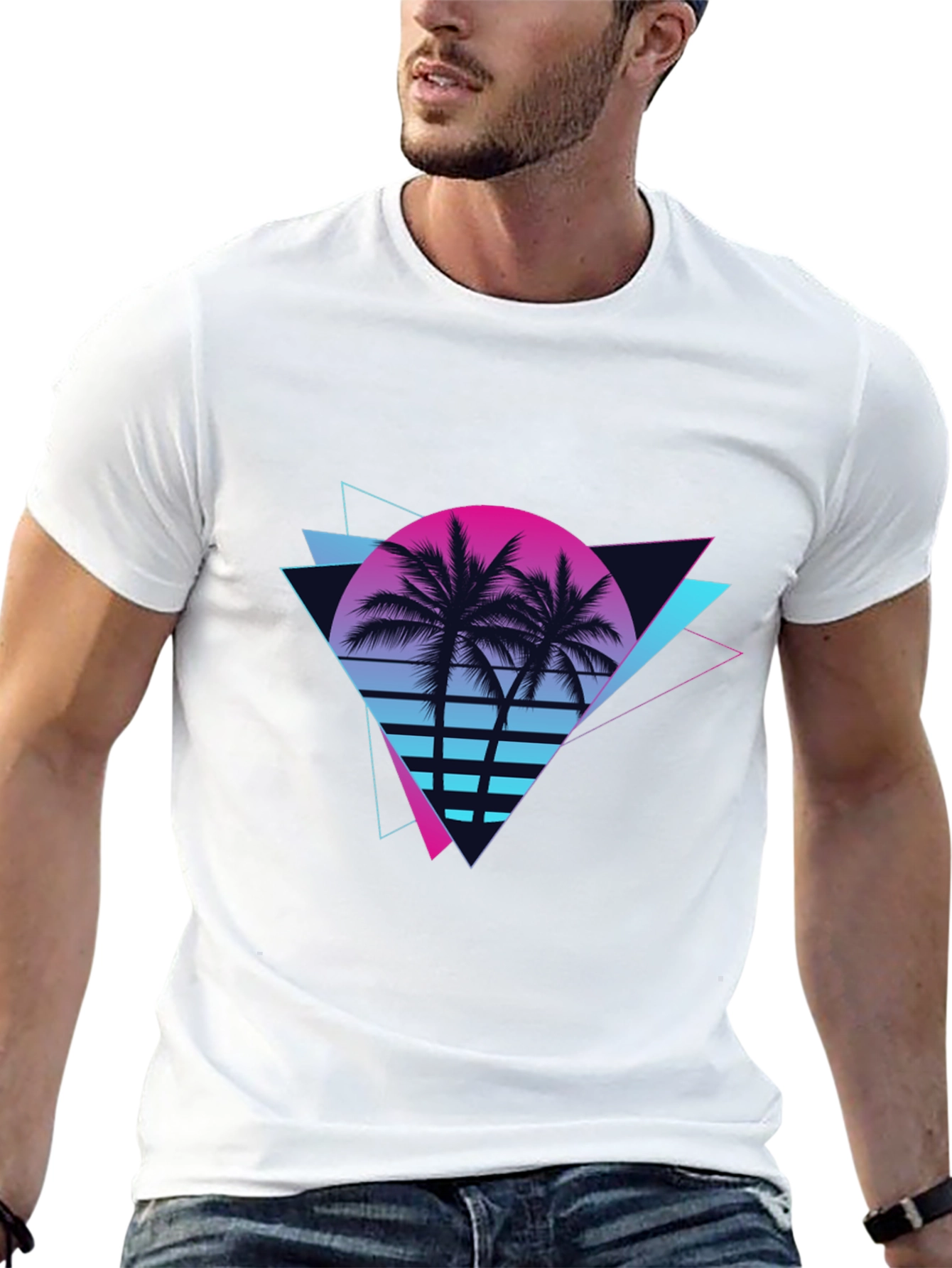 Retro Sunset Palm Tree Black T-Shirt