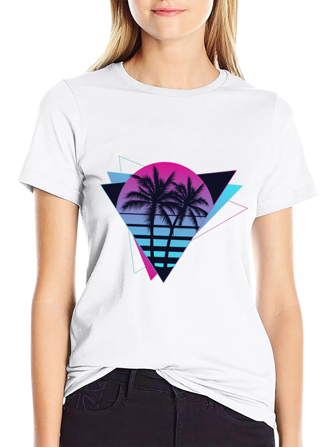Retro Sunset Palm Tree Black T-Shirt