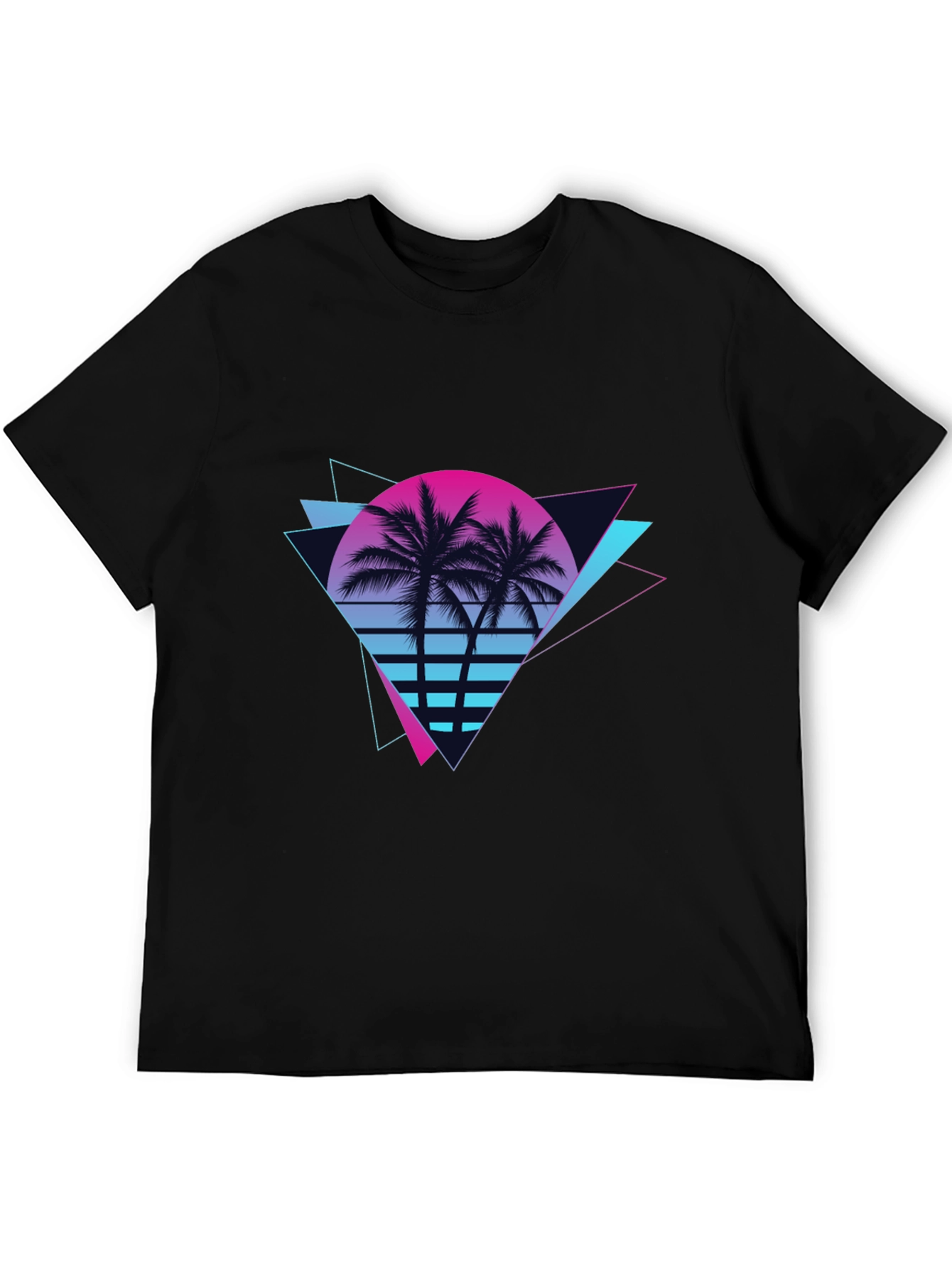 Retro Sunset Palm Tree Black T-Shirt
