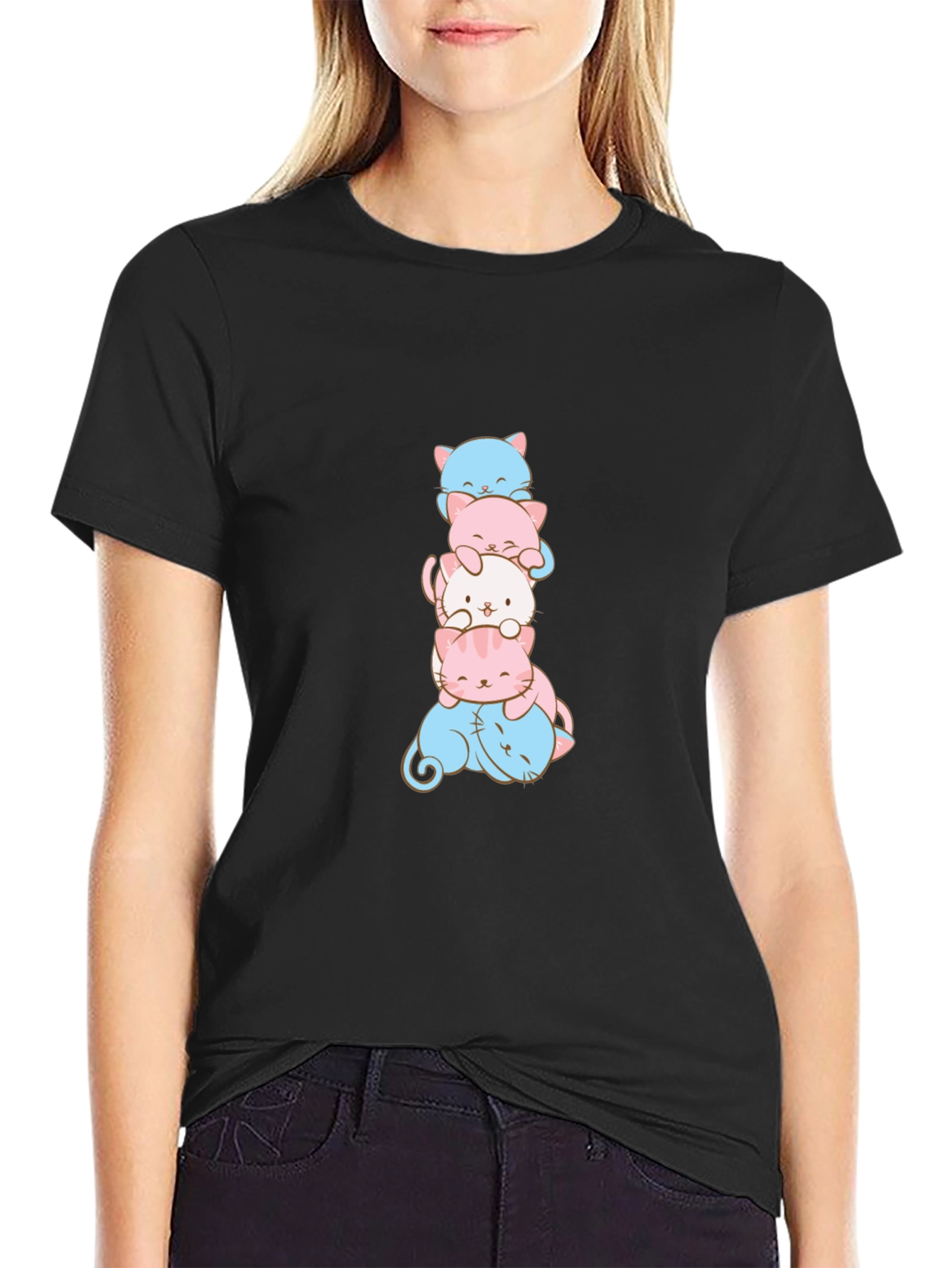 Stacked Cat T-Shirt - Trans Pride Kitten Design