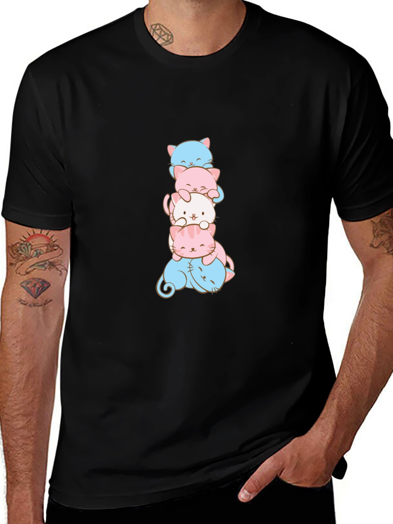 Stacked Cat T-Shirt - Trans Pride Kitten Design