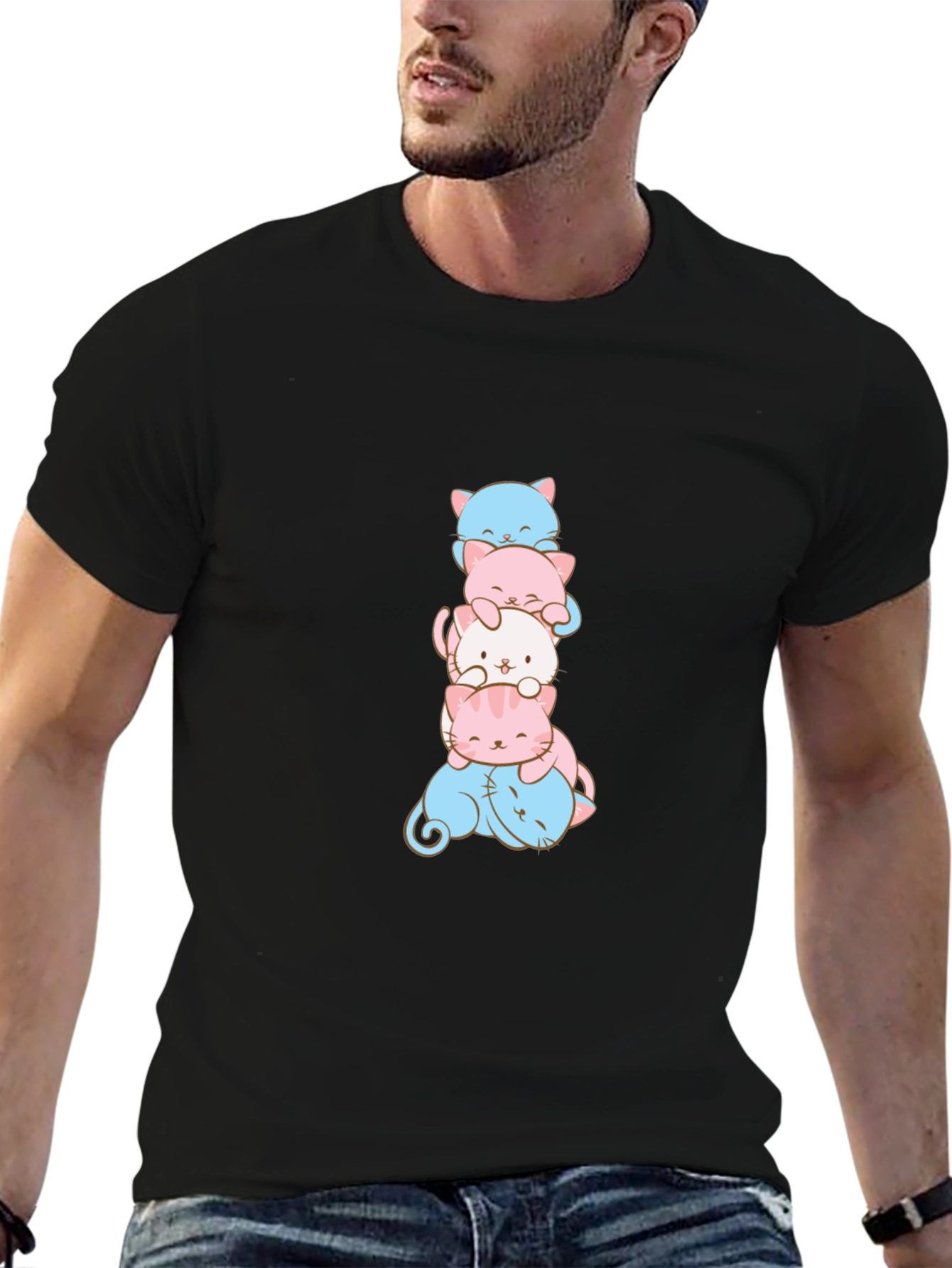 Stacked Cat T-Shirt - Trans Pride Kitten Design