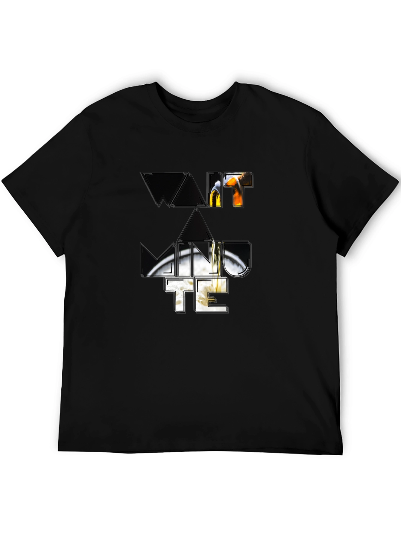 Wait A Minute Graphic Print Black T-Shirt