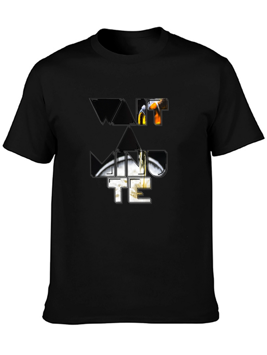 Wait A Minute Graphic Print Black T-Shirt