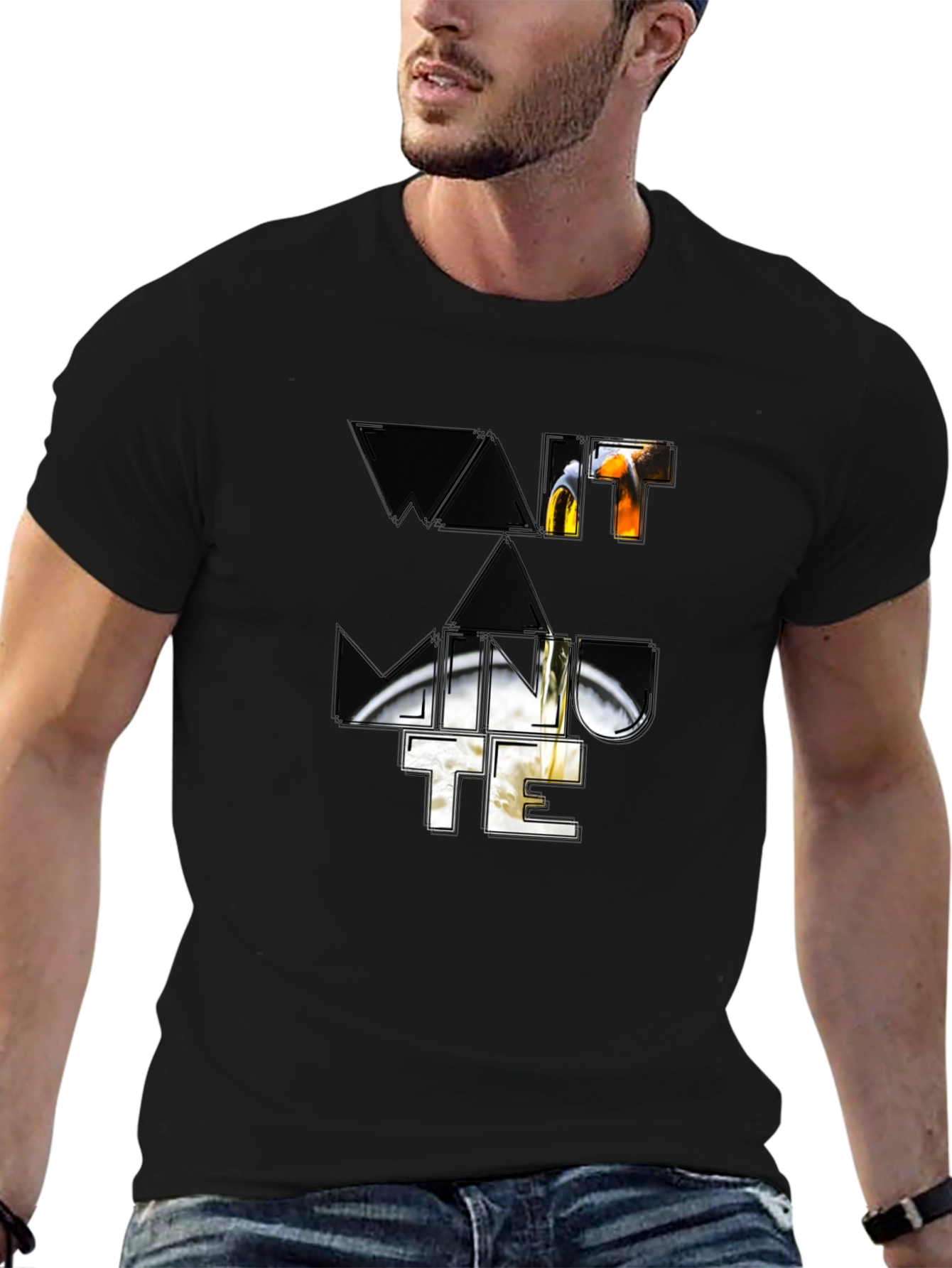 Wait A Minute Graphic Print Black T-Shirt