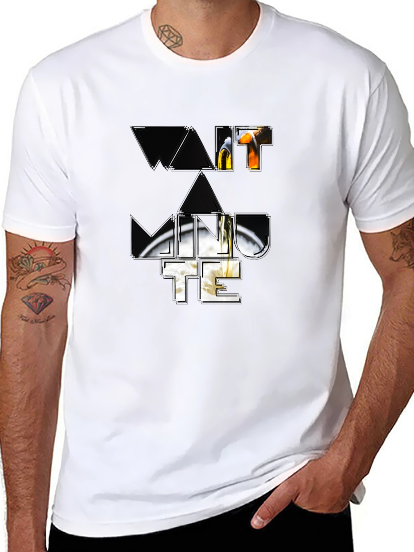 Wait A Minute Graphic Print Black T-Shirt