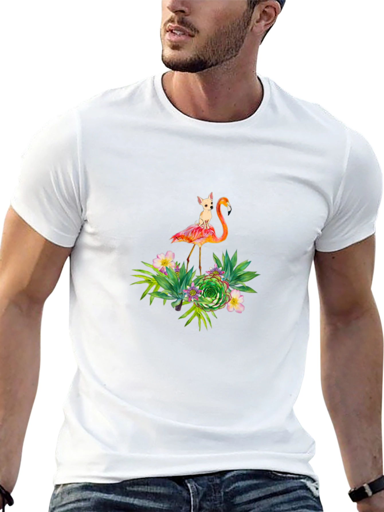 Flamingo Dog Graphic Black T-Shirt