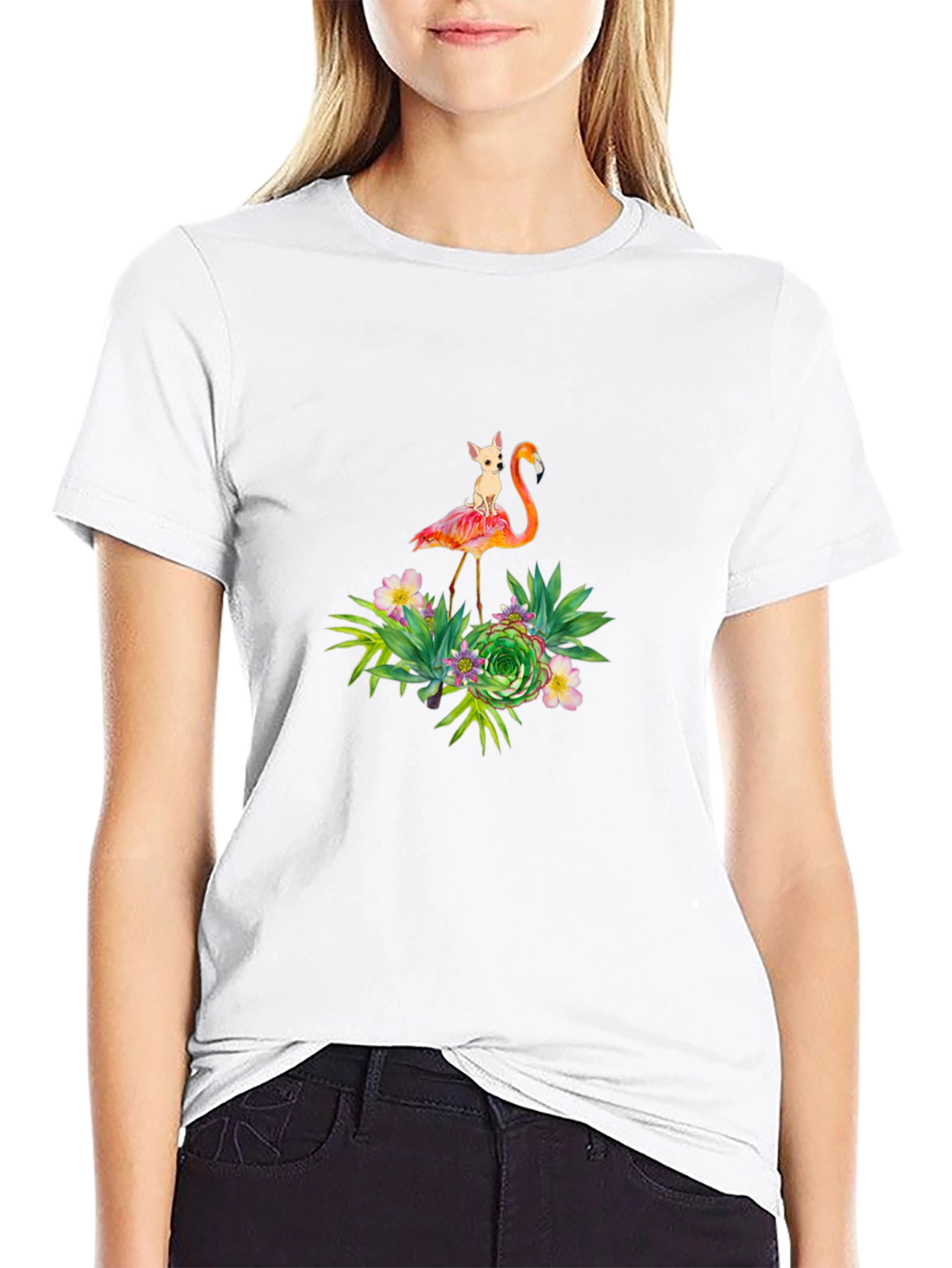 Flamingo Dog Graphic Black T-Shirt