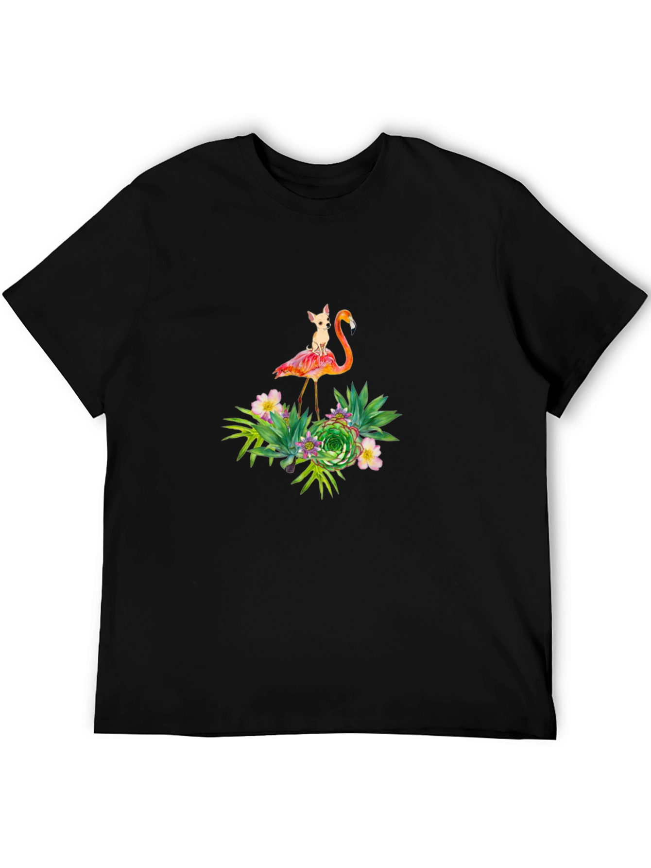 Flamingo Dog Graphic Black T-Shirt