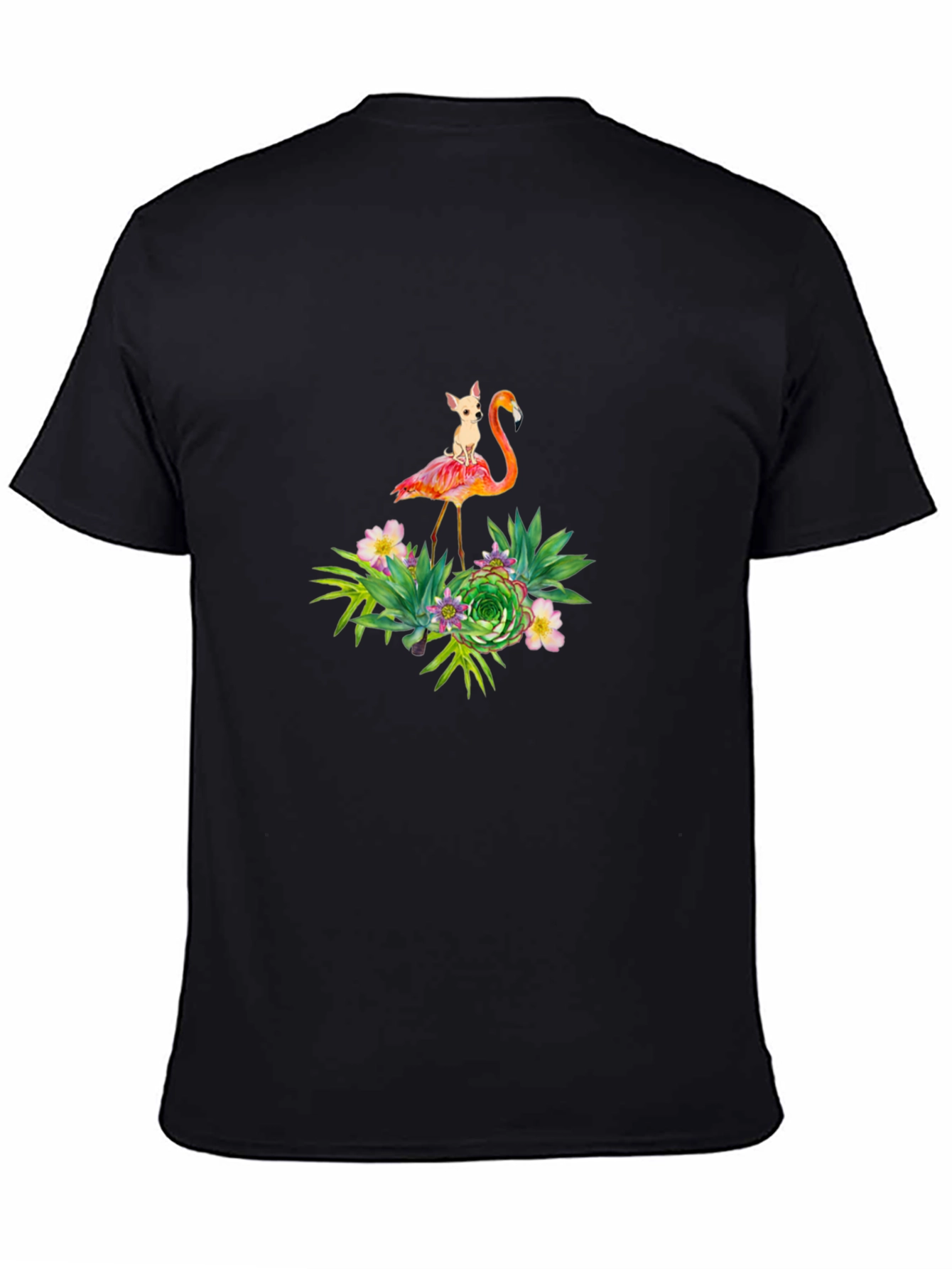 Flamingo Dog Graphic Black T-Shirt