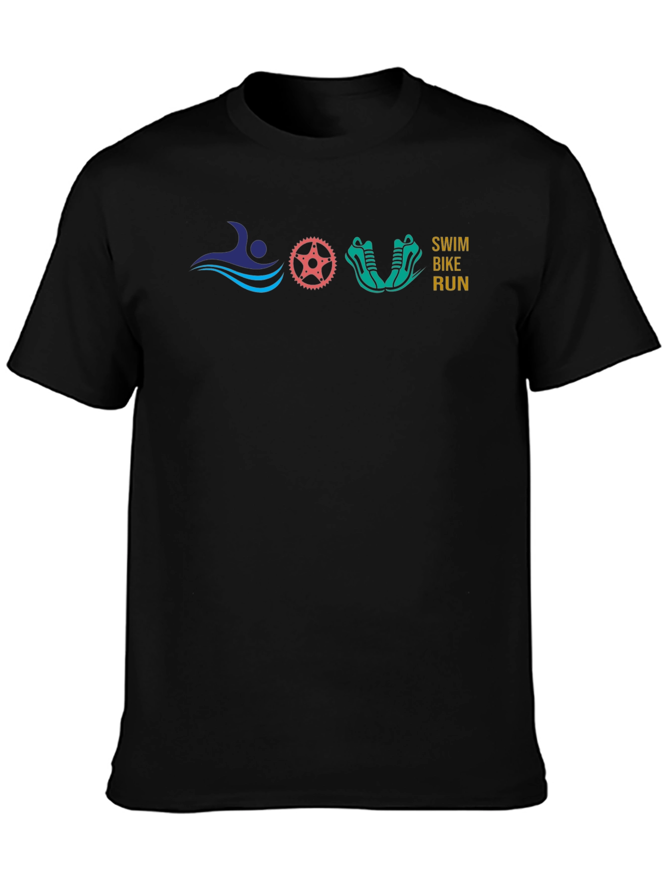 Swim Bike Run Black T-Shirt Triathlon Design