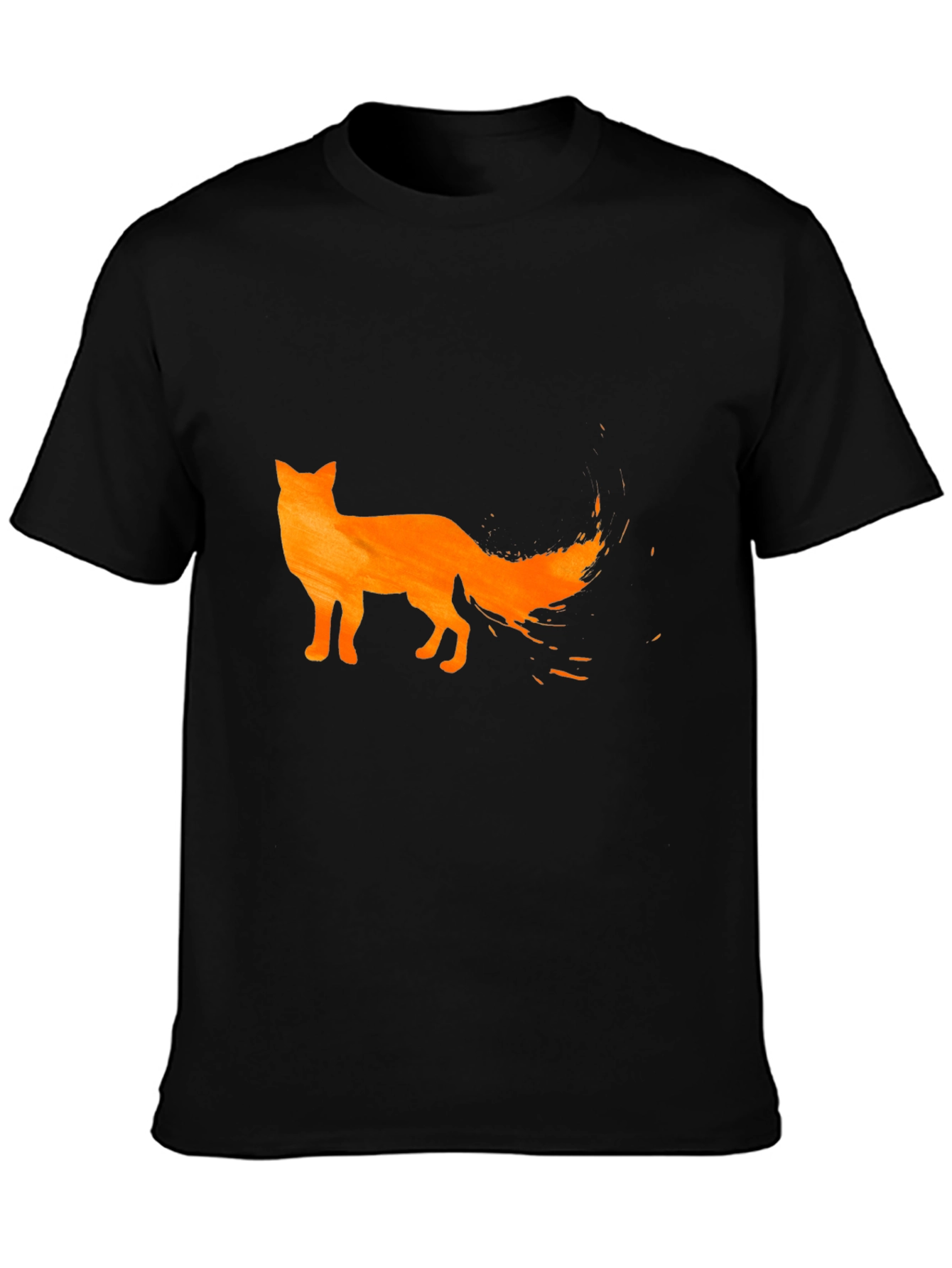 Mens Black T-Shirt with Orange Fox Design
