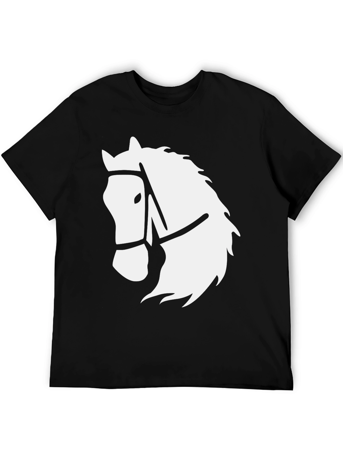 Black T-Shirt with White Horse Head Graphic