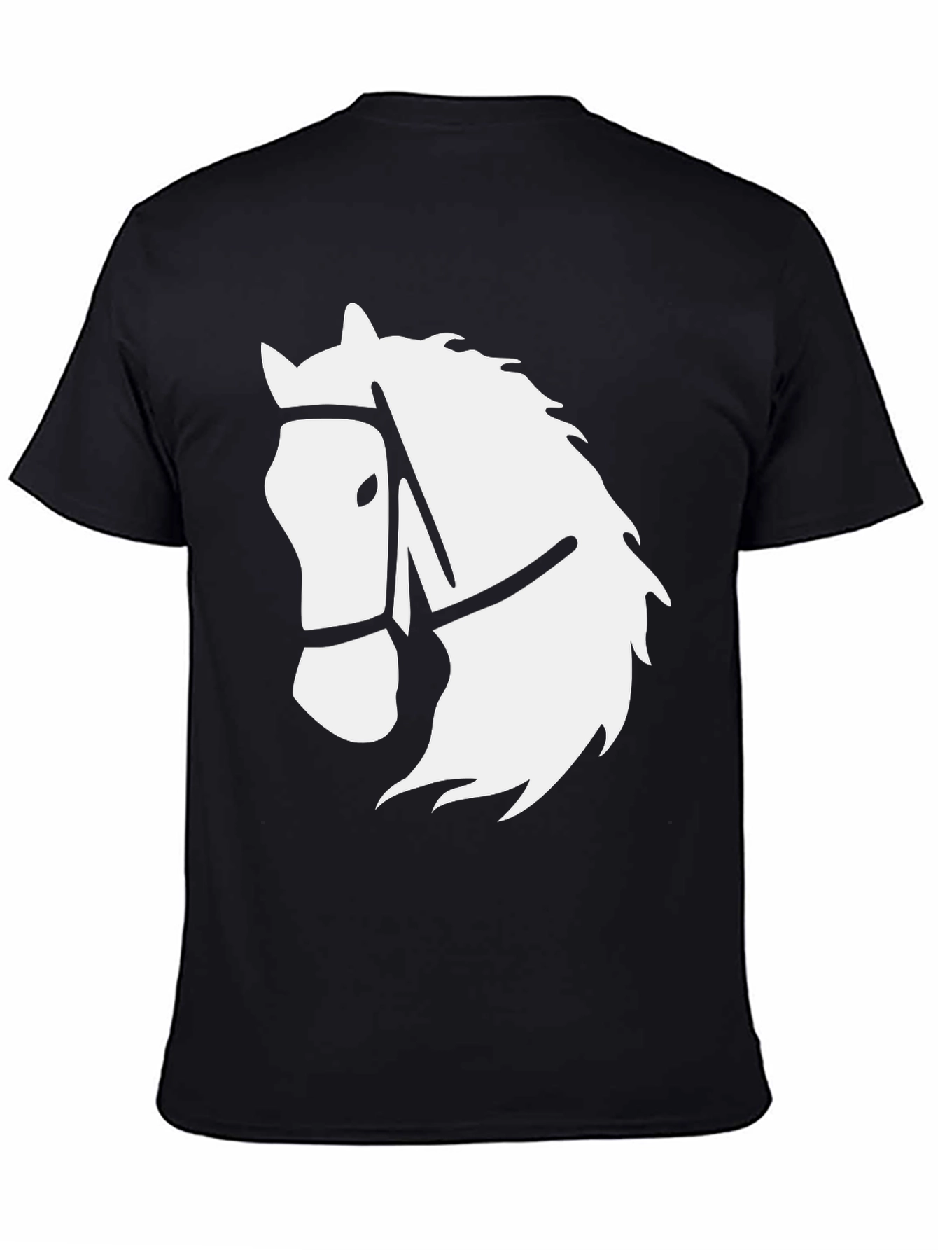 Black T-Shirt with White Horse Head Graphic