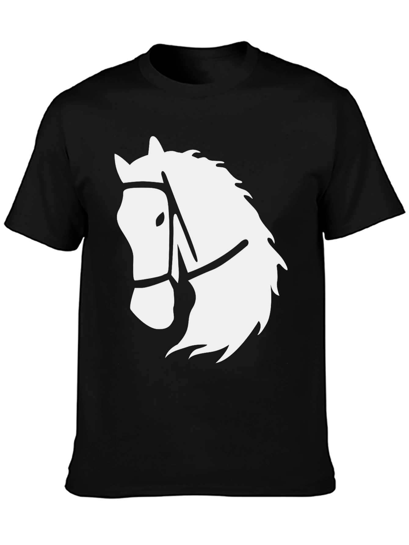Black T-Shirt with White Horse Head Graphic