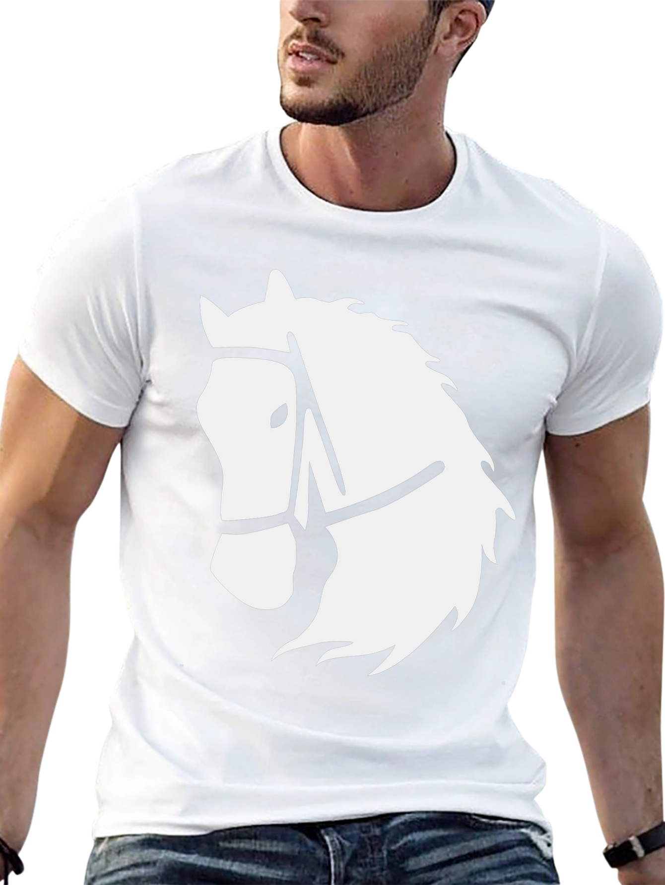 Black T-Shirt with White Horse Head Graphic