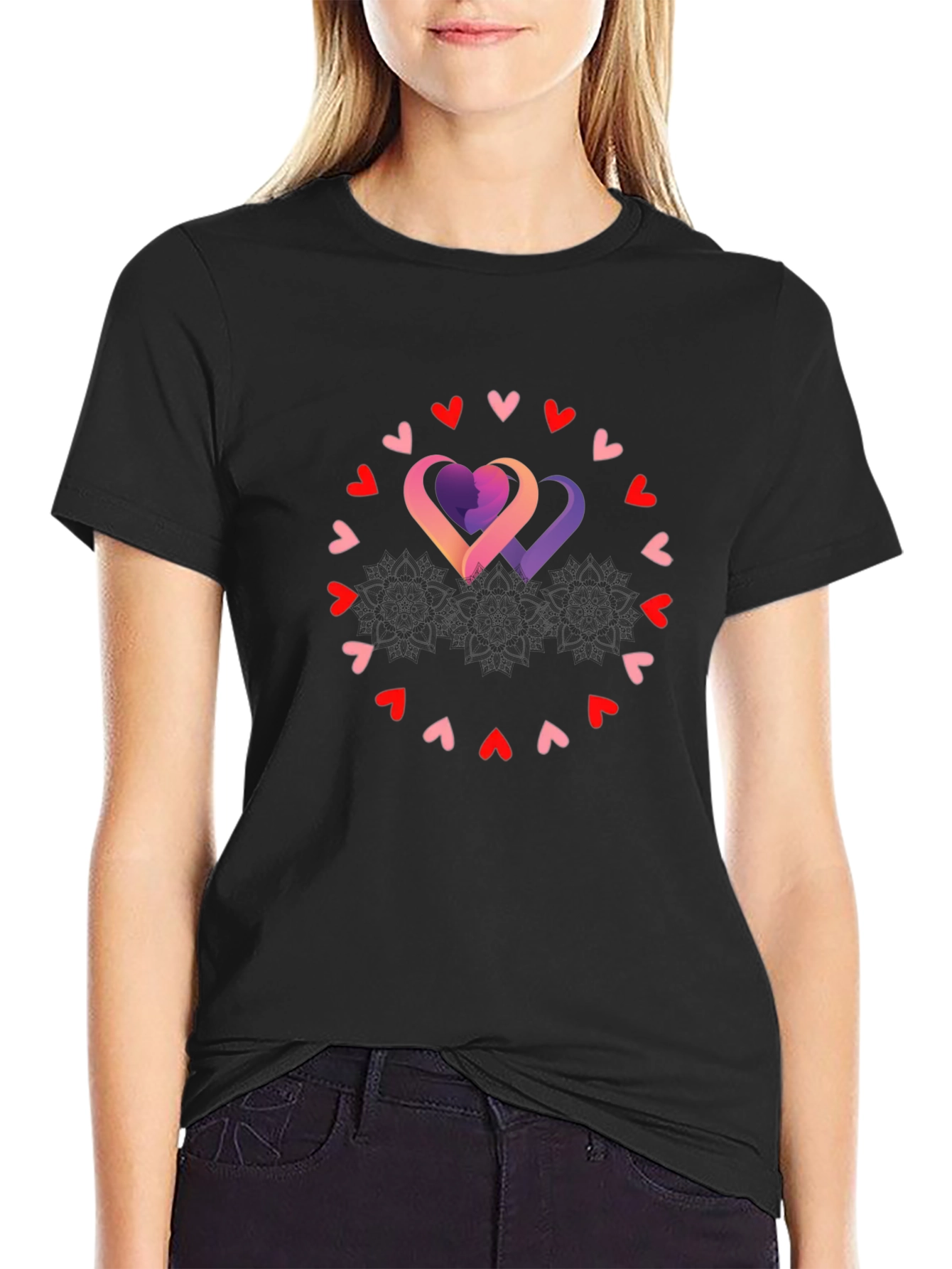 Heart Circle Graphic Tee - Black