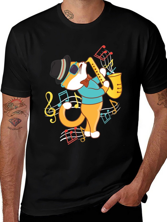 Cool Cat Saxophone Player Graphic T-Shirt