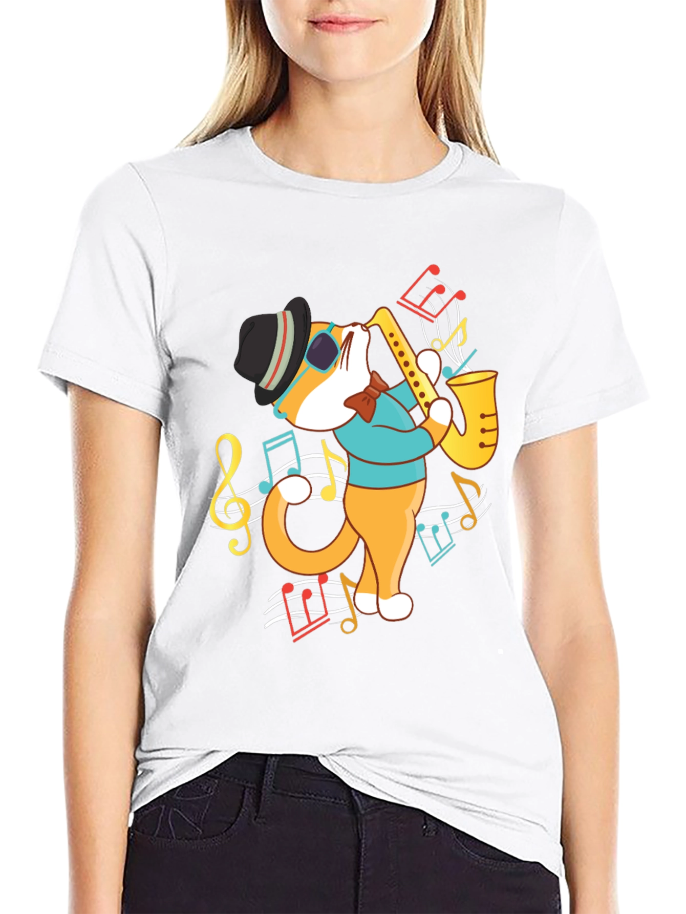 Cool Cat Saxophone Player Graphic T-Shirt