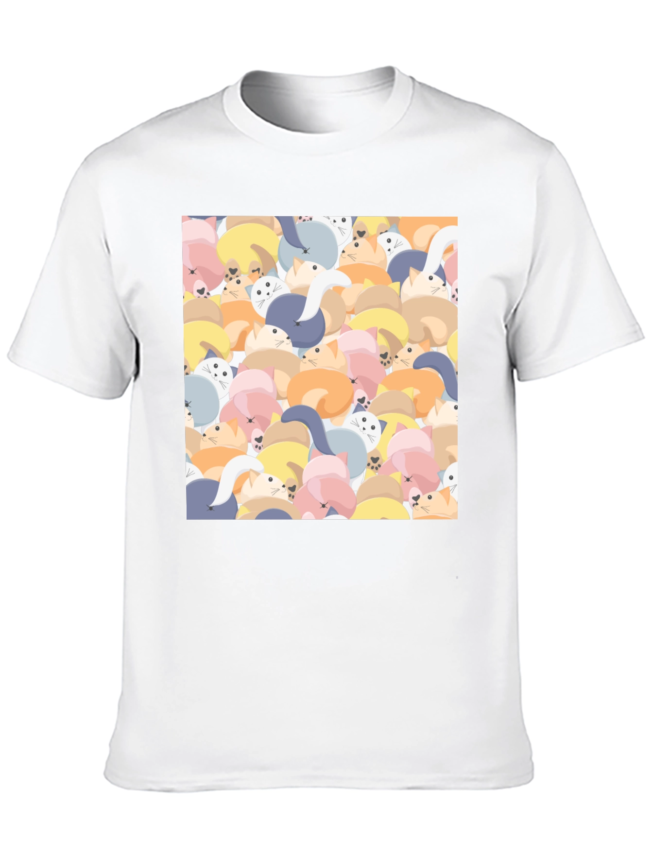 Cute Cat Print Black T-Shirt