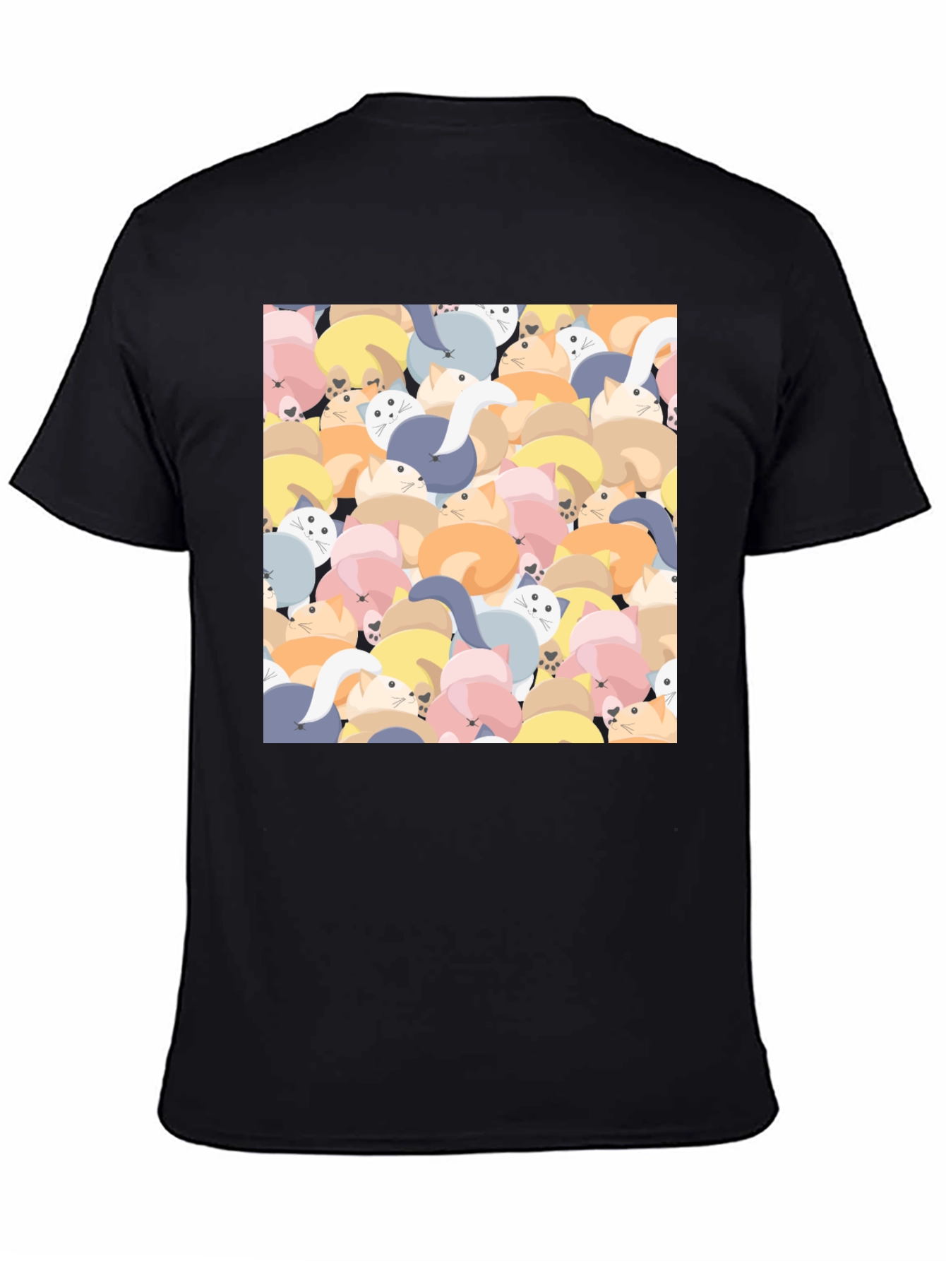 Cute Cat Print Black T-Shirt