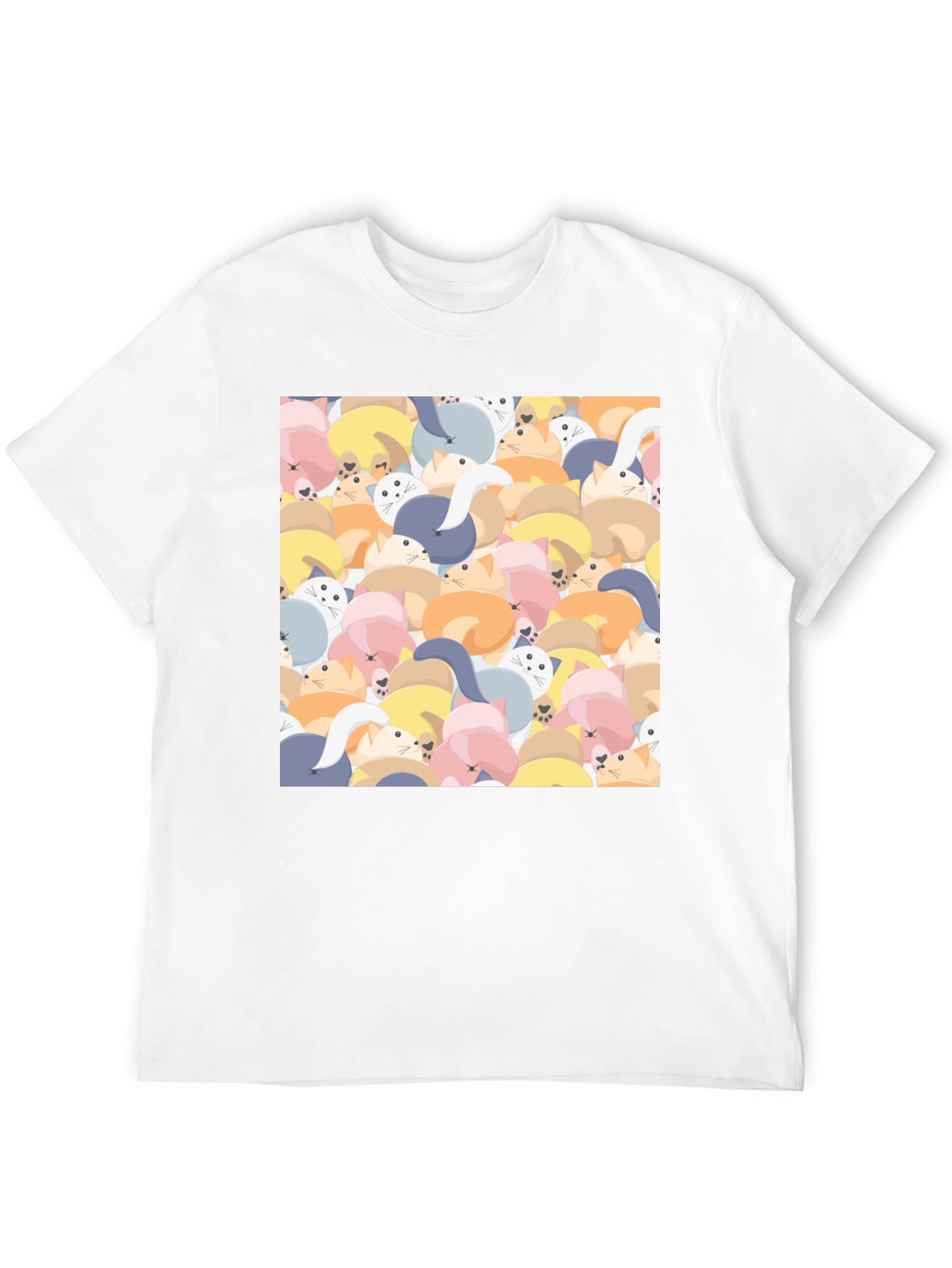 Cute Cat Print Black T-Shirt