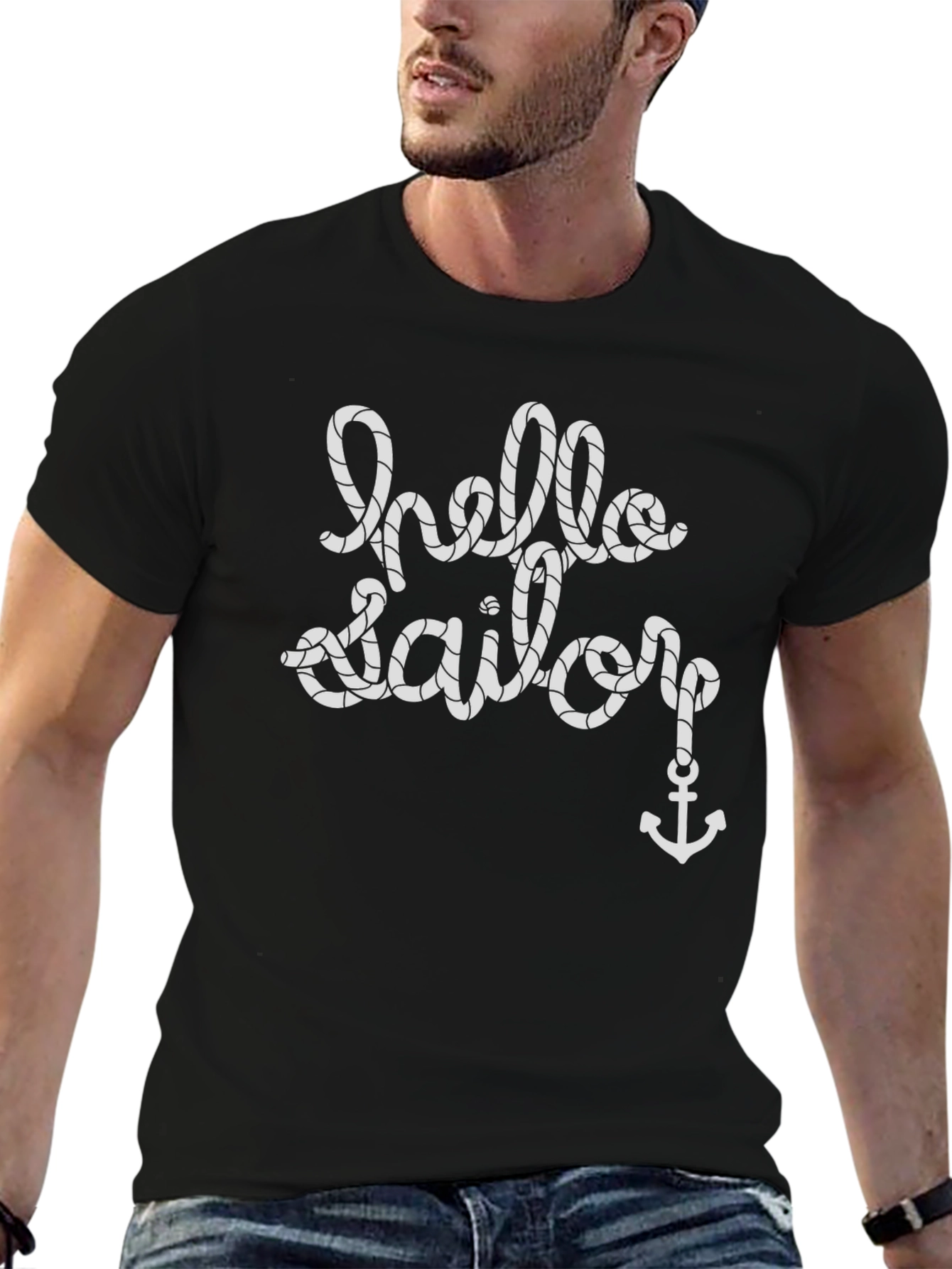 Hello Sailor Nautical Rope Anchor Graphic T-Shirt