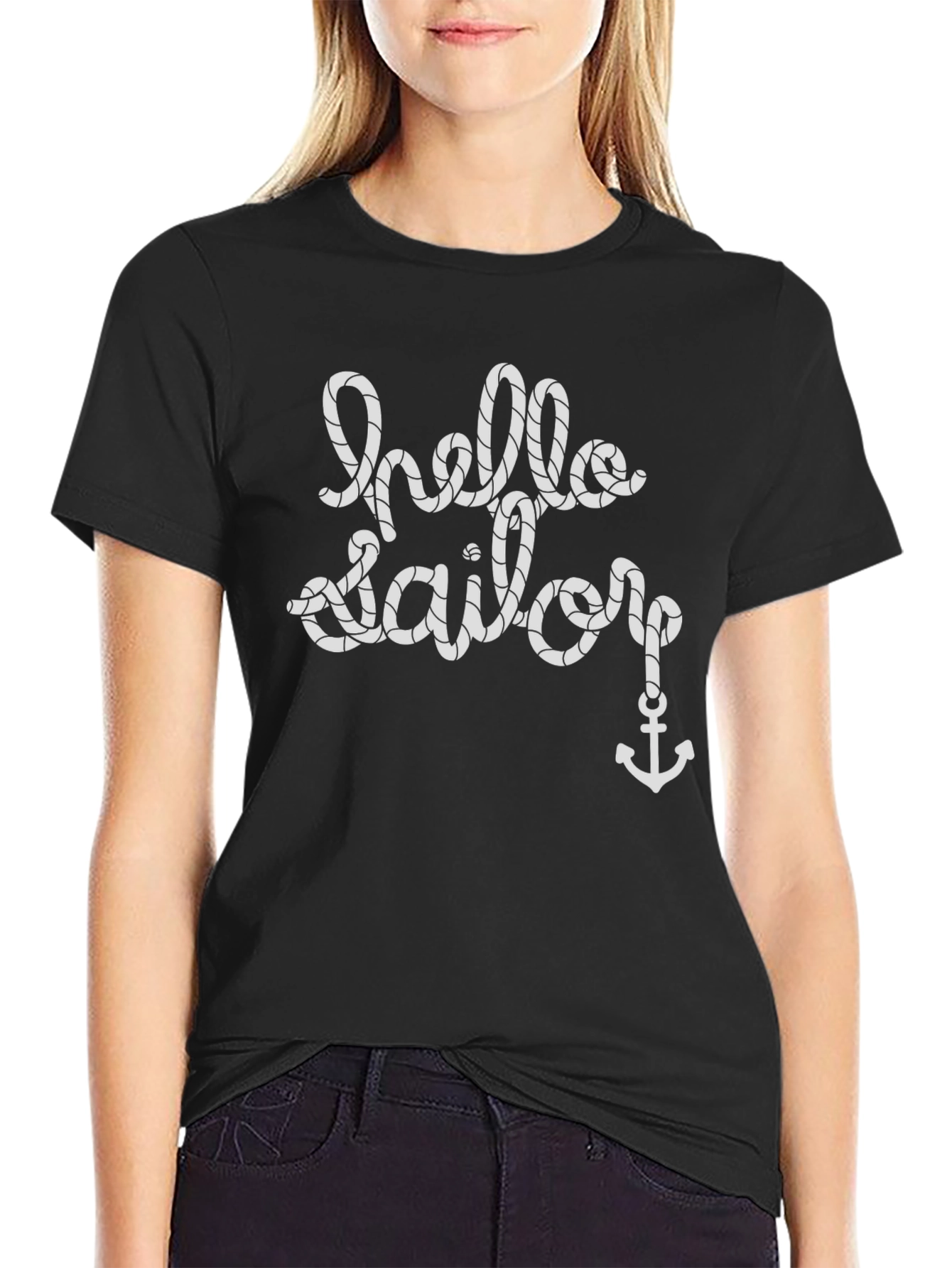 Hello Sailor Nautical Rope Anchor Graphic T-Shirt