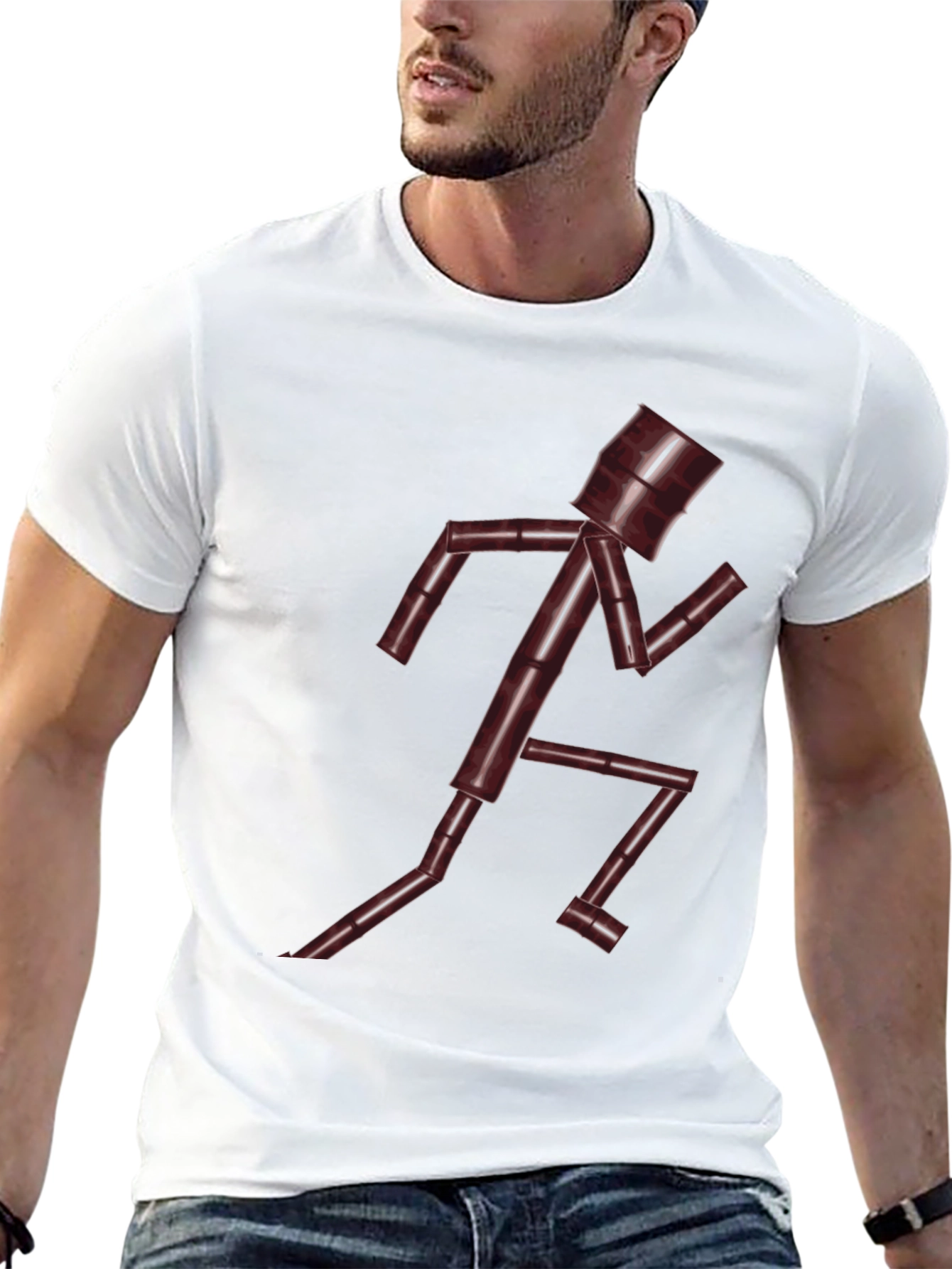Unique Running Man Graphic Tee - Dark Chocolate Brown