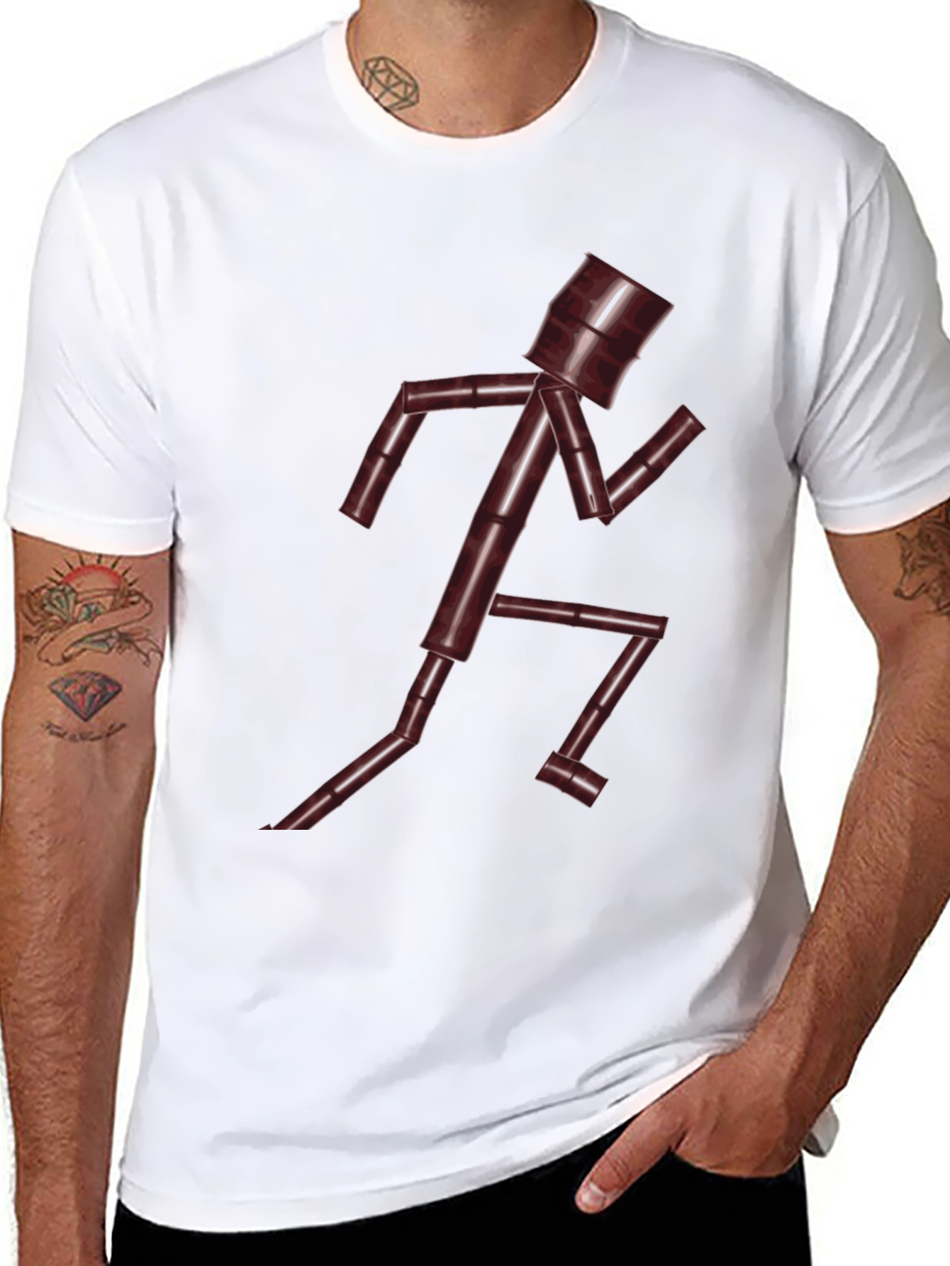 Unique Running Man Graphic Tee - Dark Chocolate Brown