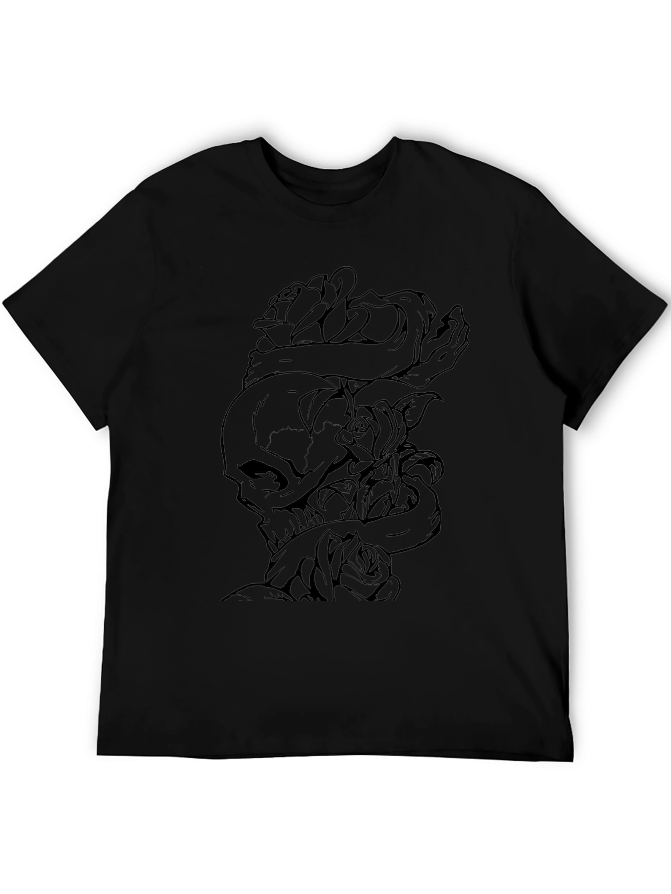 Skull & Roses Graphic Tee - Black Cotton T-Shirt