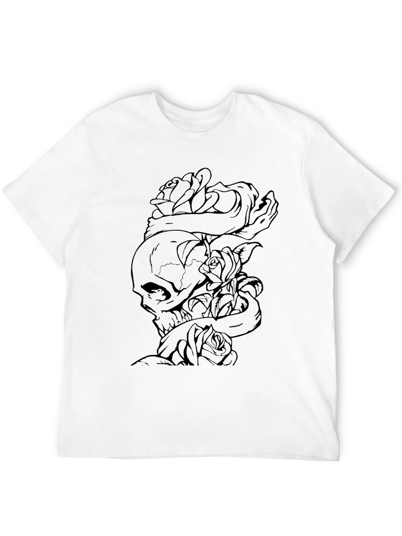 Skull & Roses Graphic Tee - Black Cotton T-Shirt