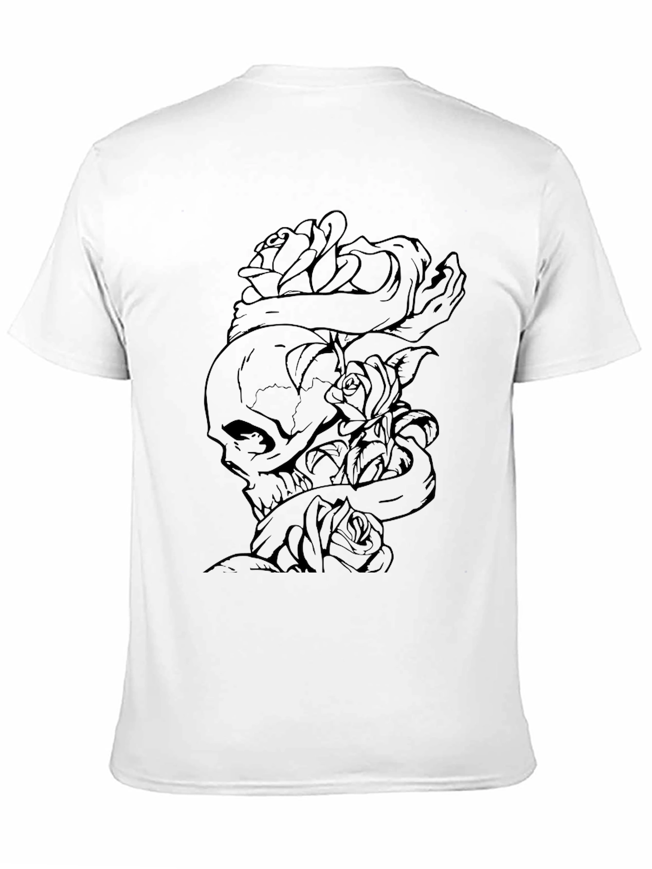 Skull & Roses Graphic Tee - Black Cotton T-Shirt