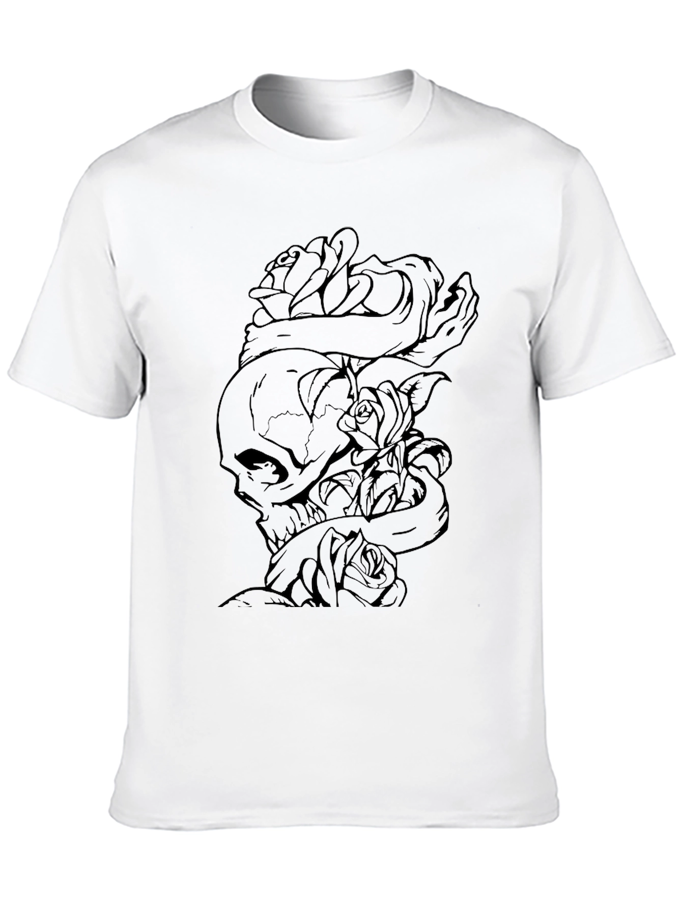 Skull & Roses Graphic Tee - Black Cotton T-Shirt