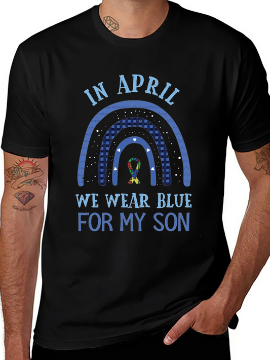 Autism Awareness Blue Rainbow T-Shirt - In April We Wear Blue