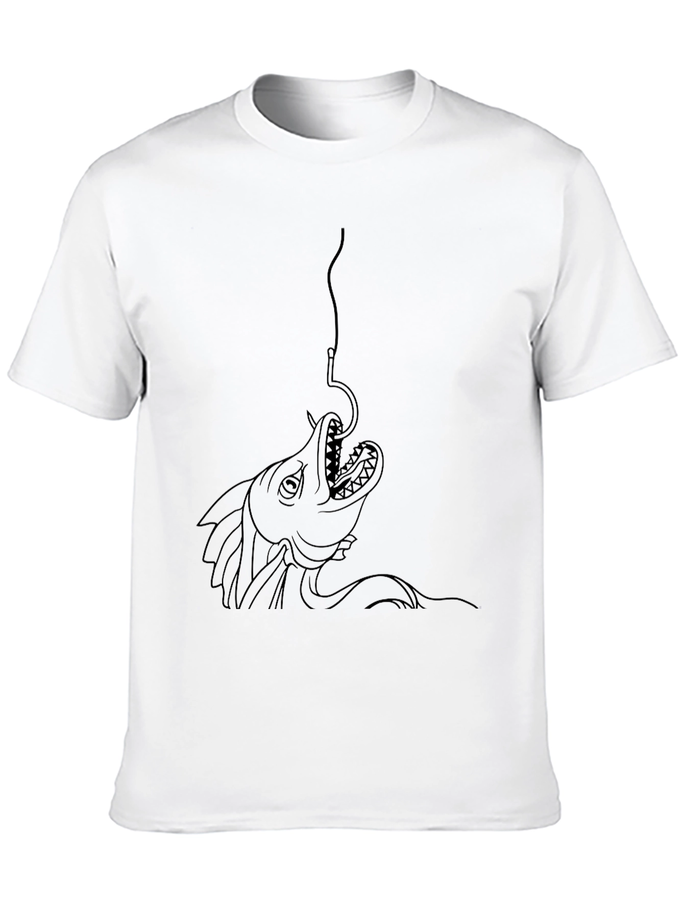 Black T-Shirt with Fish Hook Graphic Print