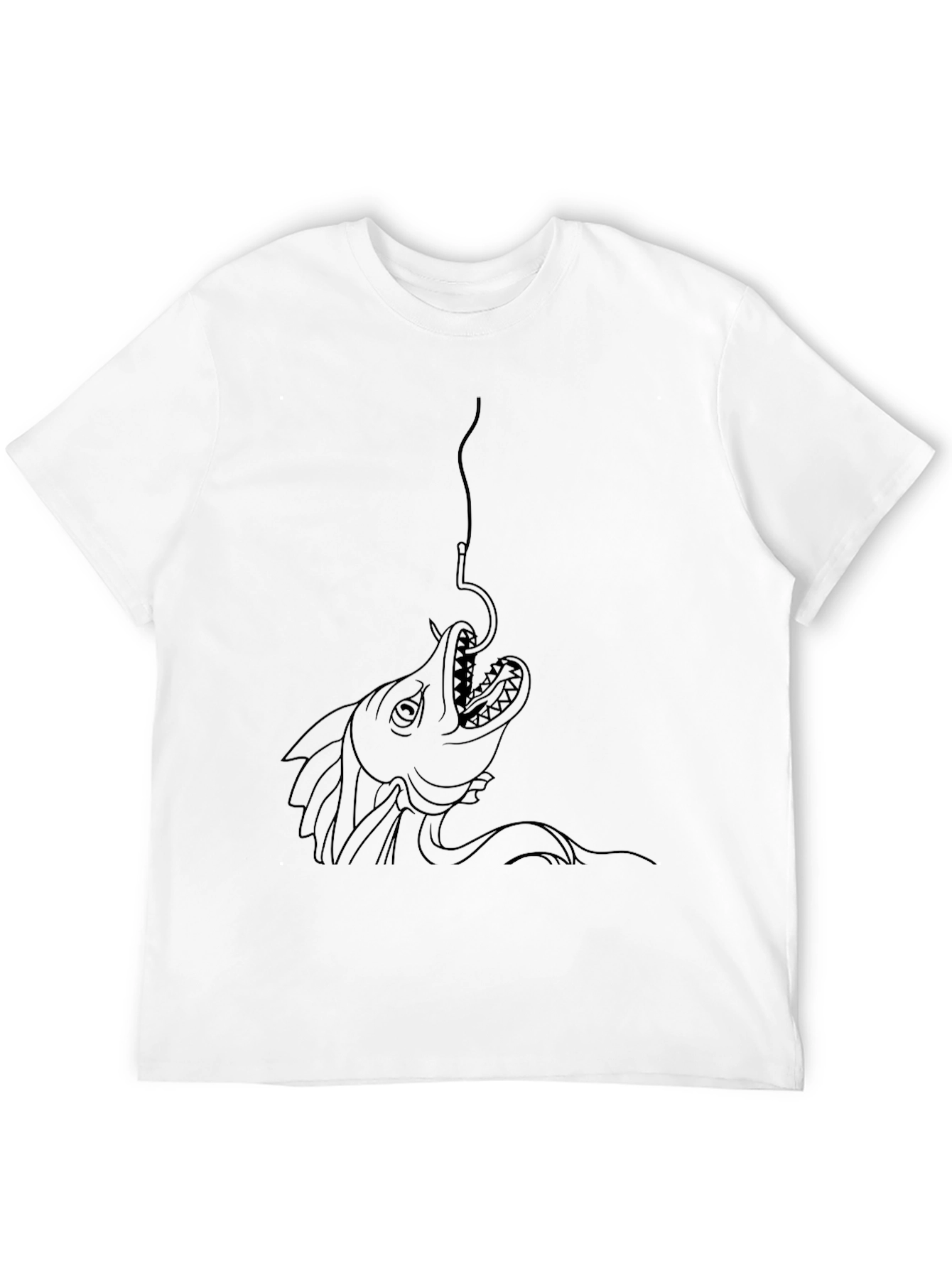 Black T-Shirt with Fish Hook Graphic Print