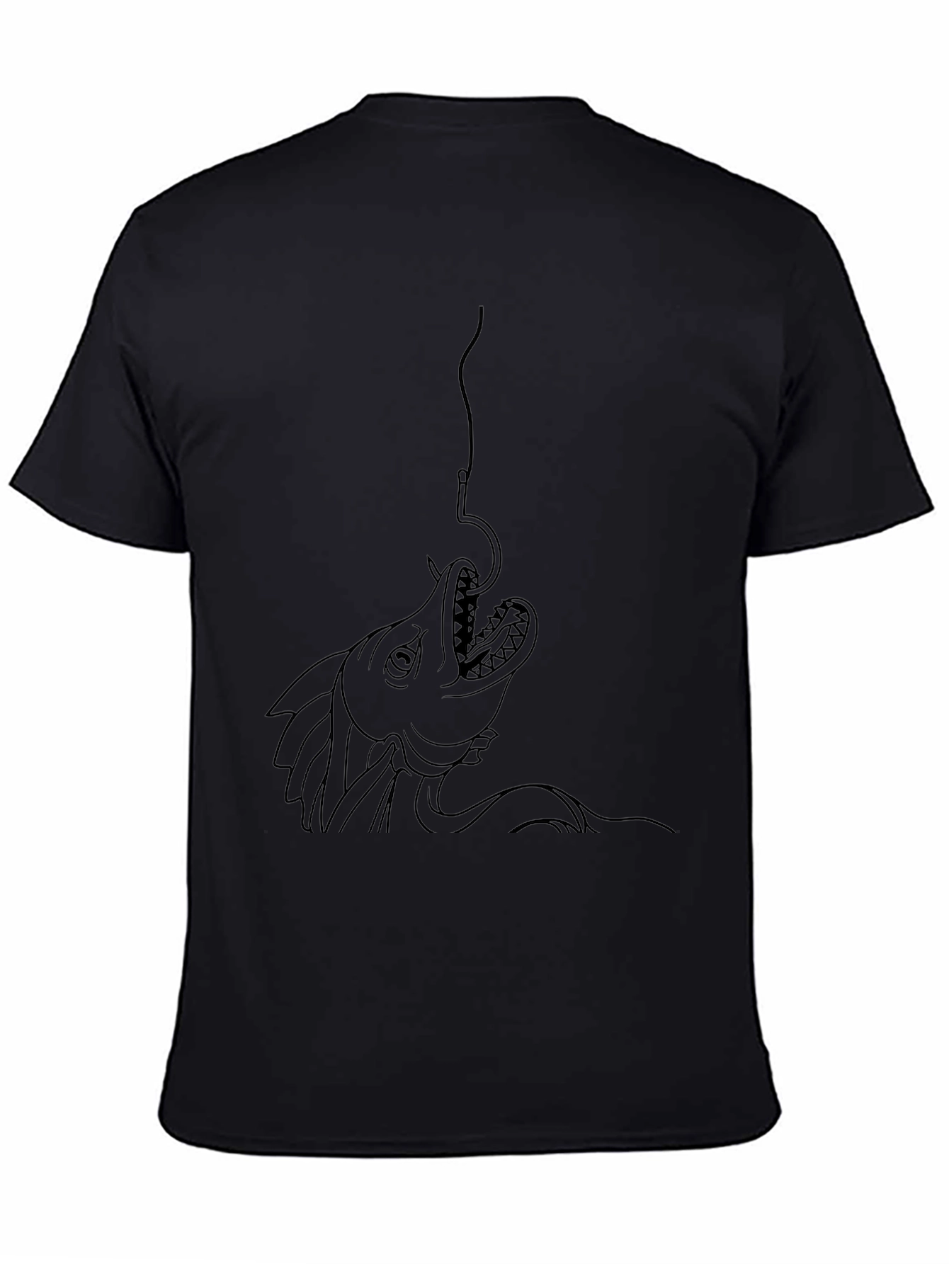 Black T-Shirt with Fish Hook Graphic Print