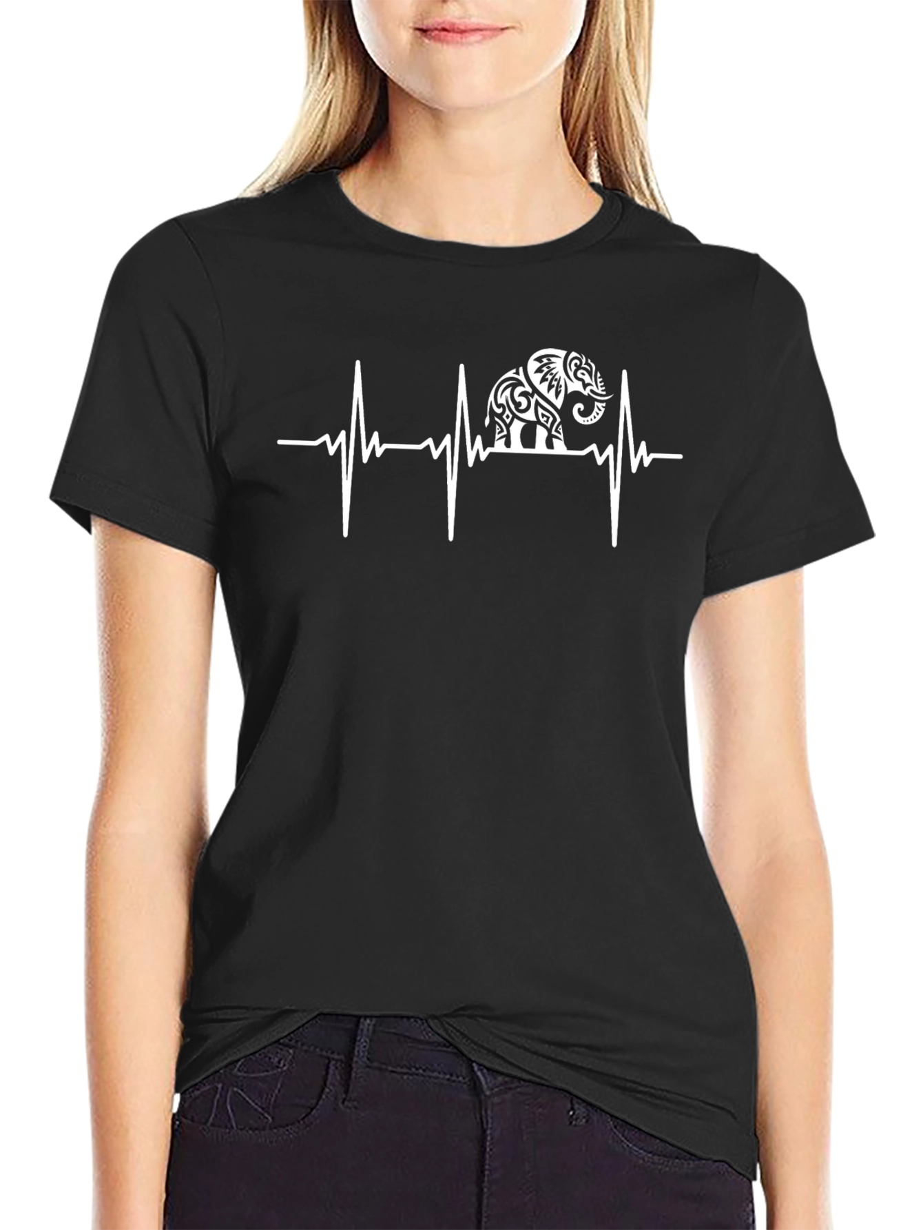 Elephant Heartbeat Graphic Tee - Black