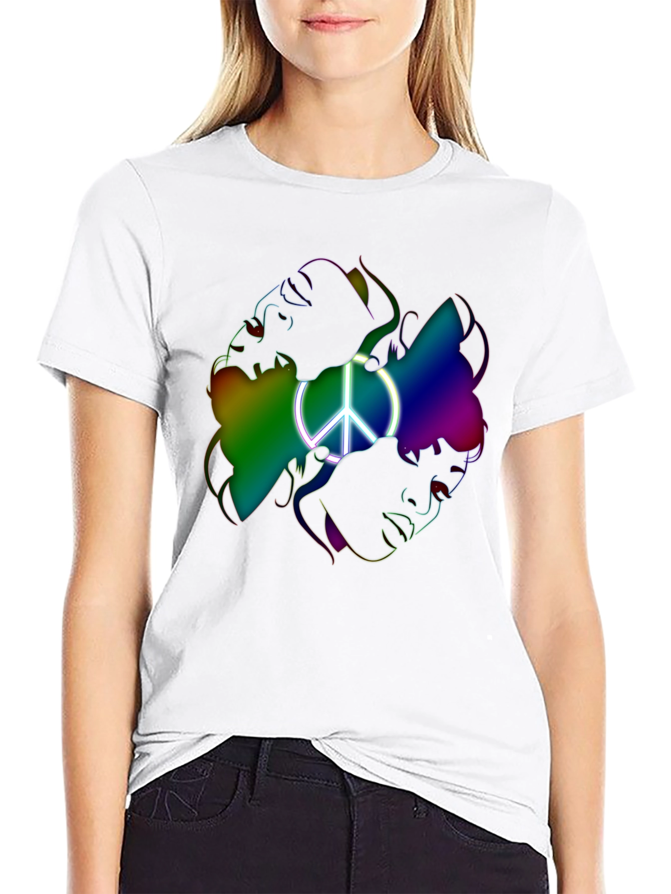 Peace Sign Rainbow Faces Graphic T-Shirt