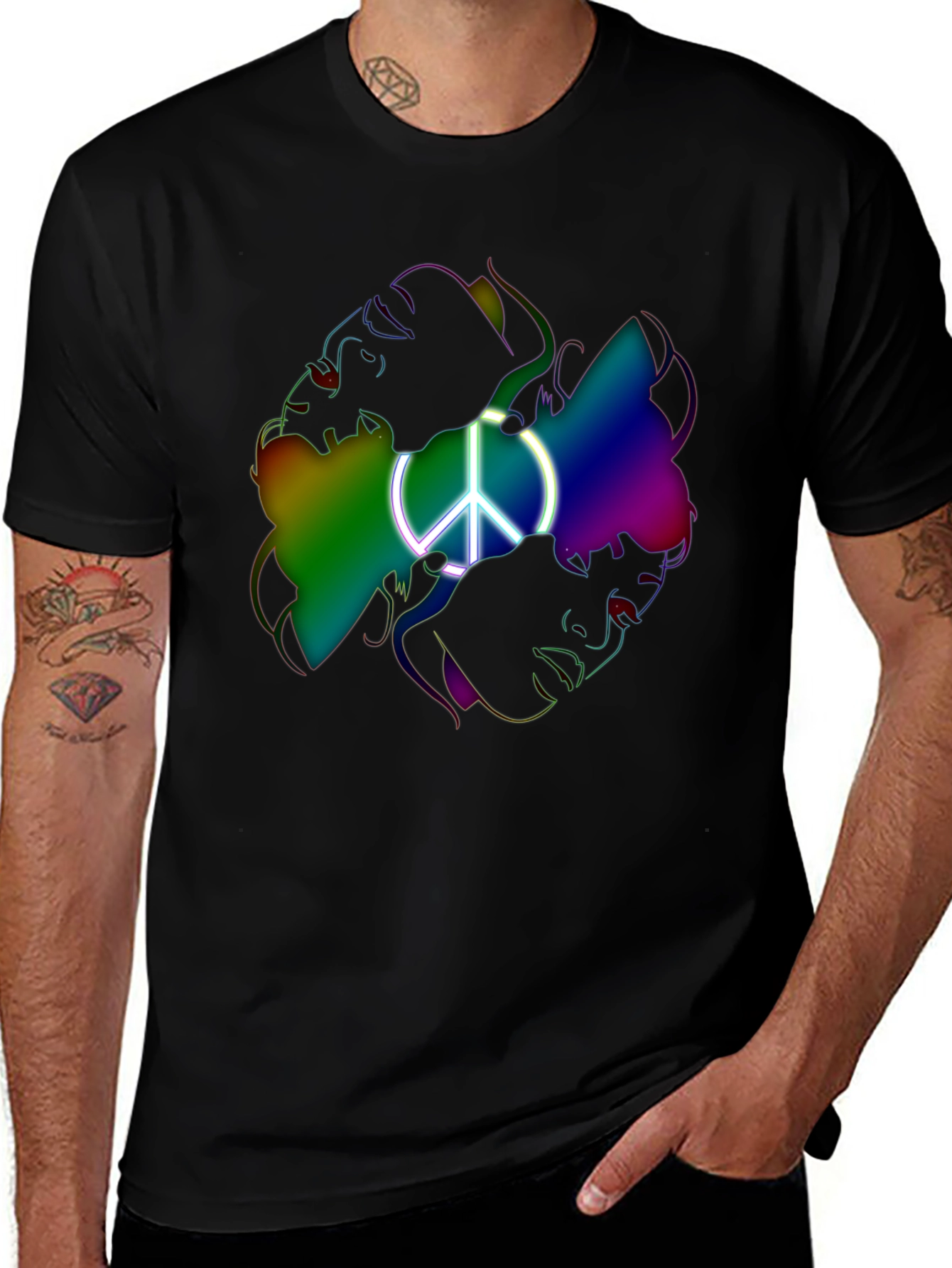 Peace Sign Rainbow Faces Graphic T-Shirt