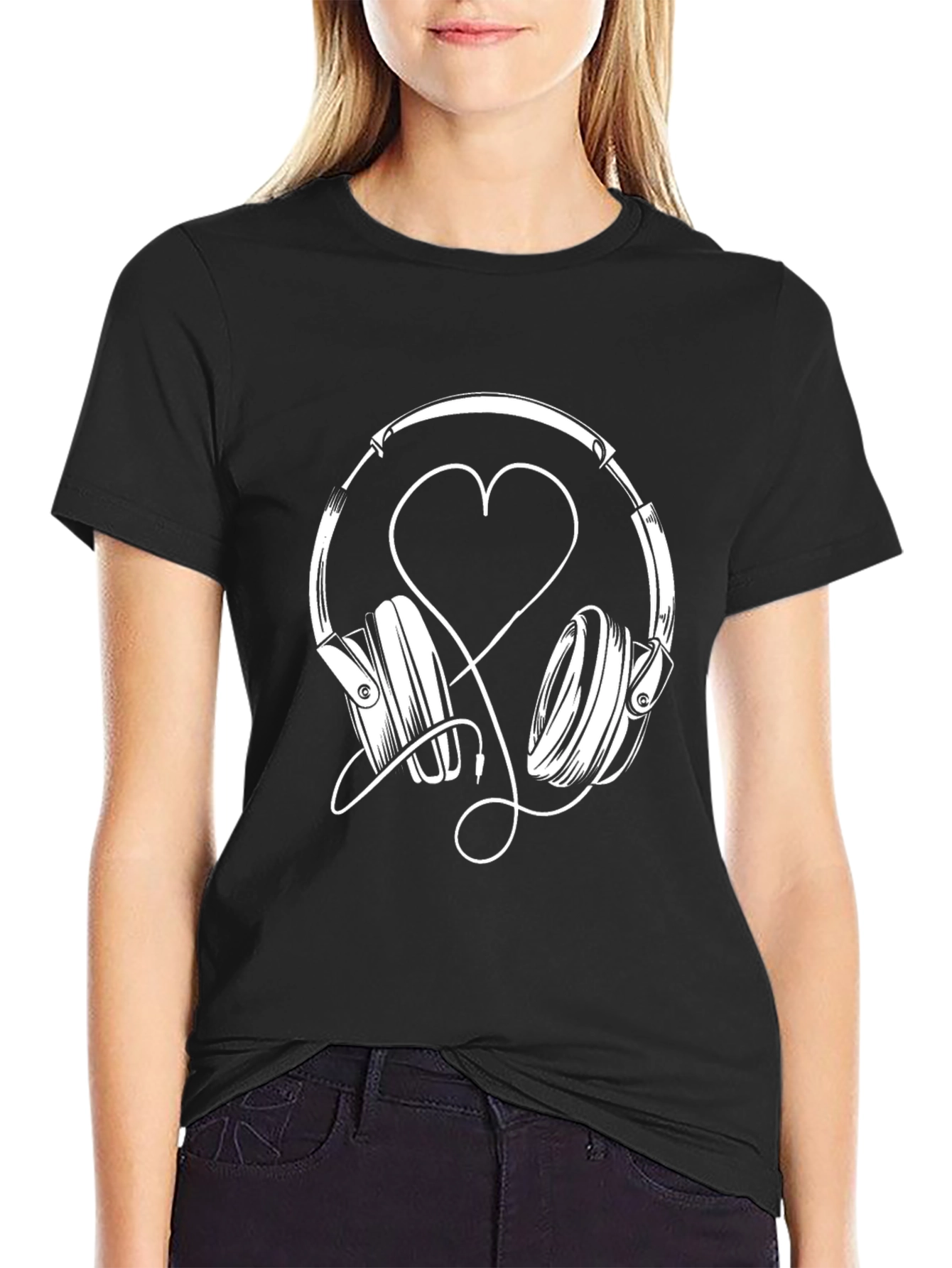 Headphones Heart Graphic Tee - Music Lover Shirt